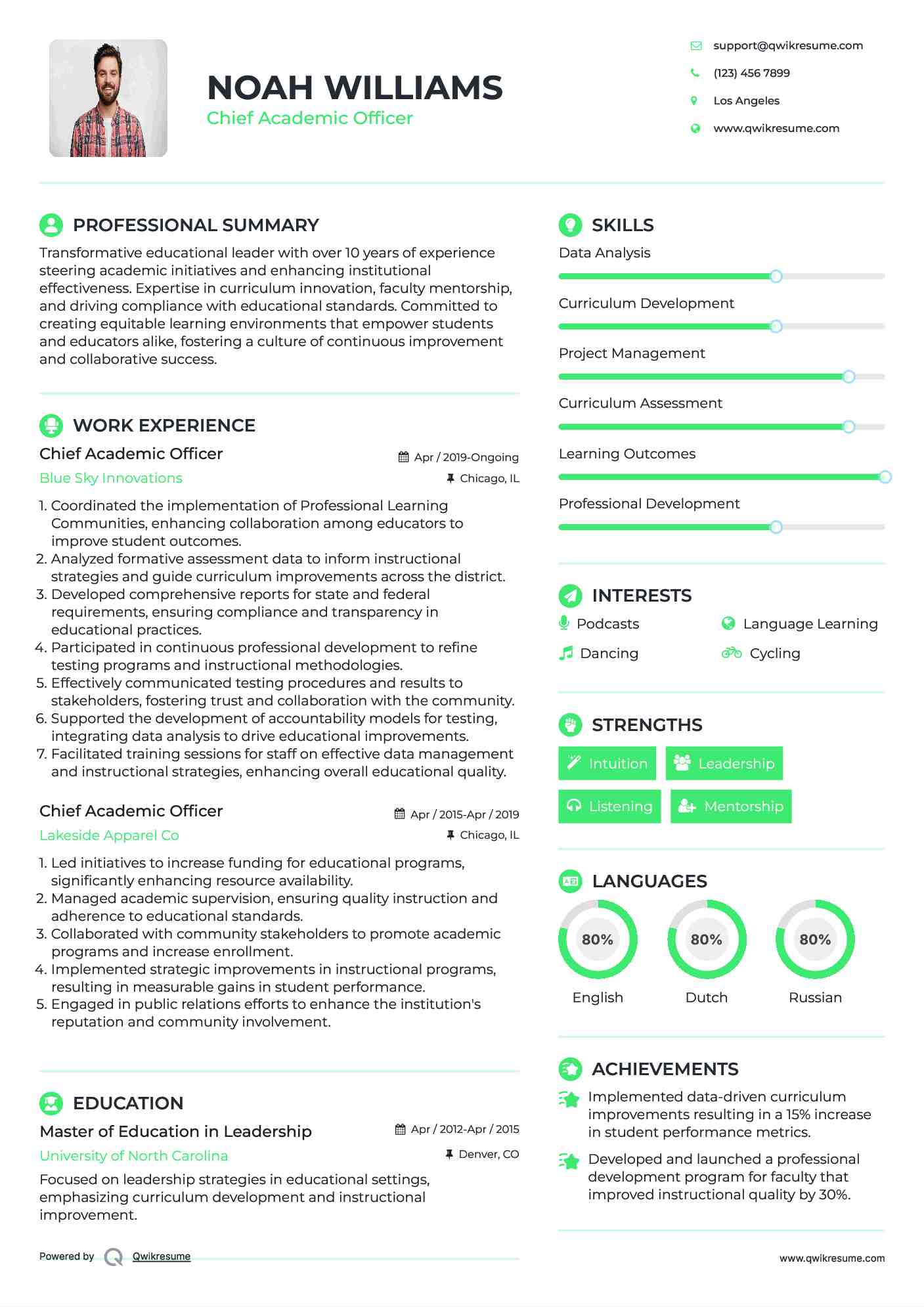 Chief Academic Officer Resume Model