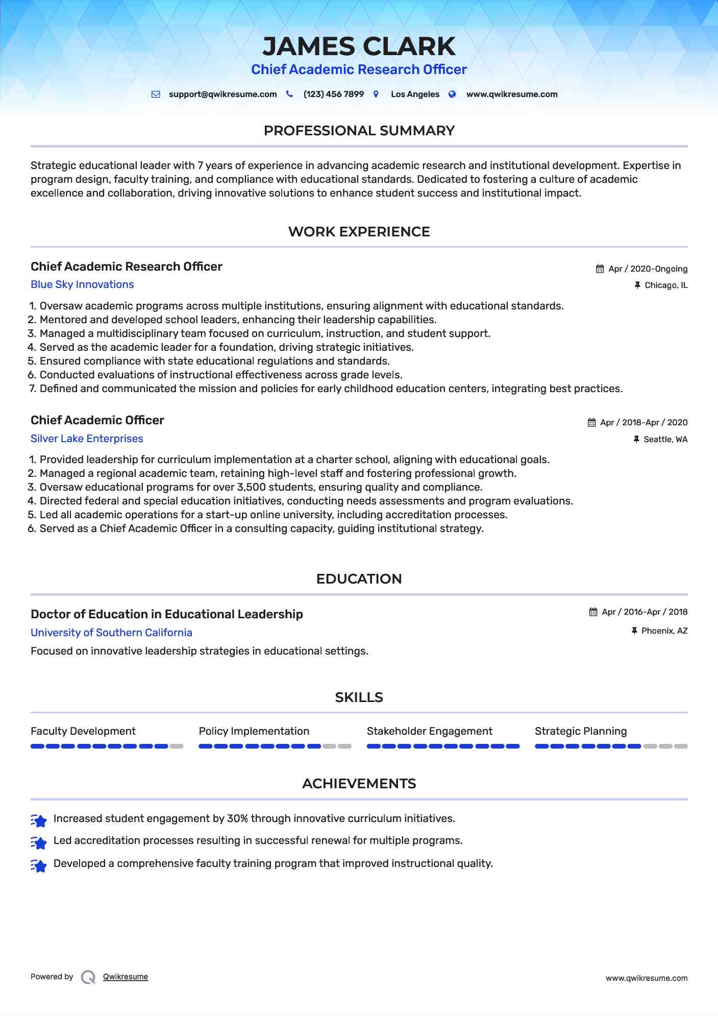 Chief Academic Research Officer
 Resume Template