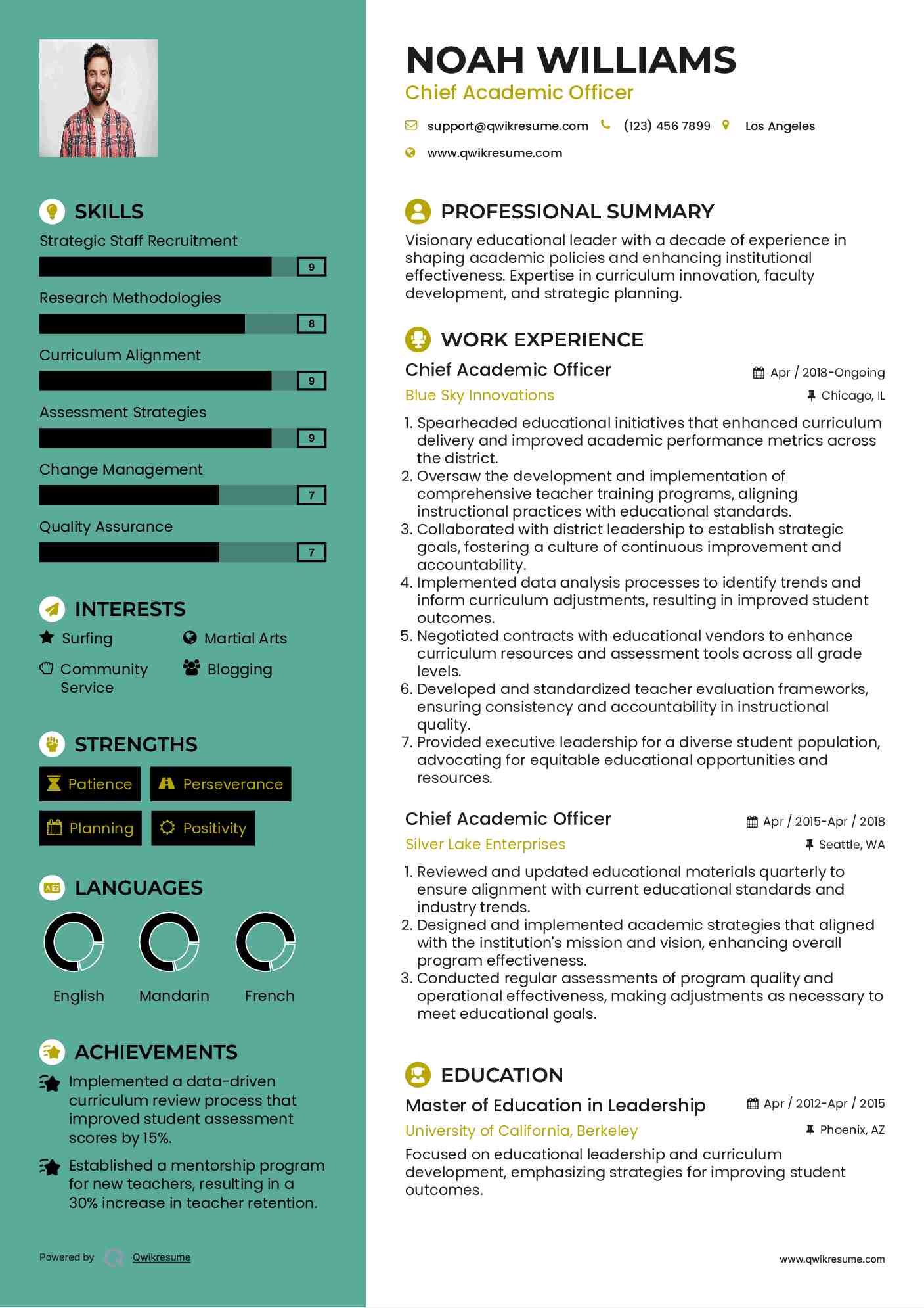 Chief Academic Officer Resume Example