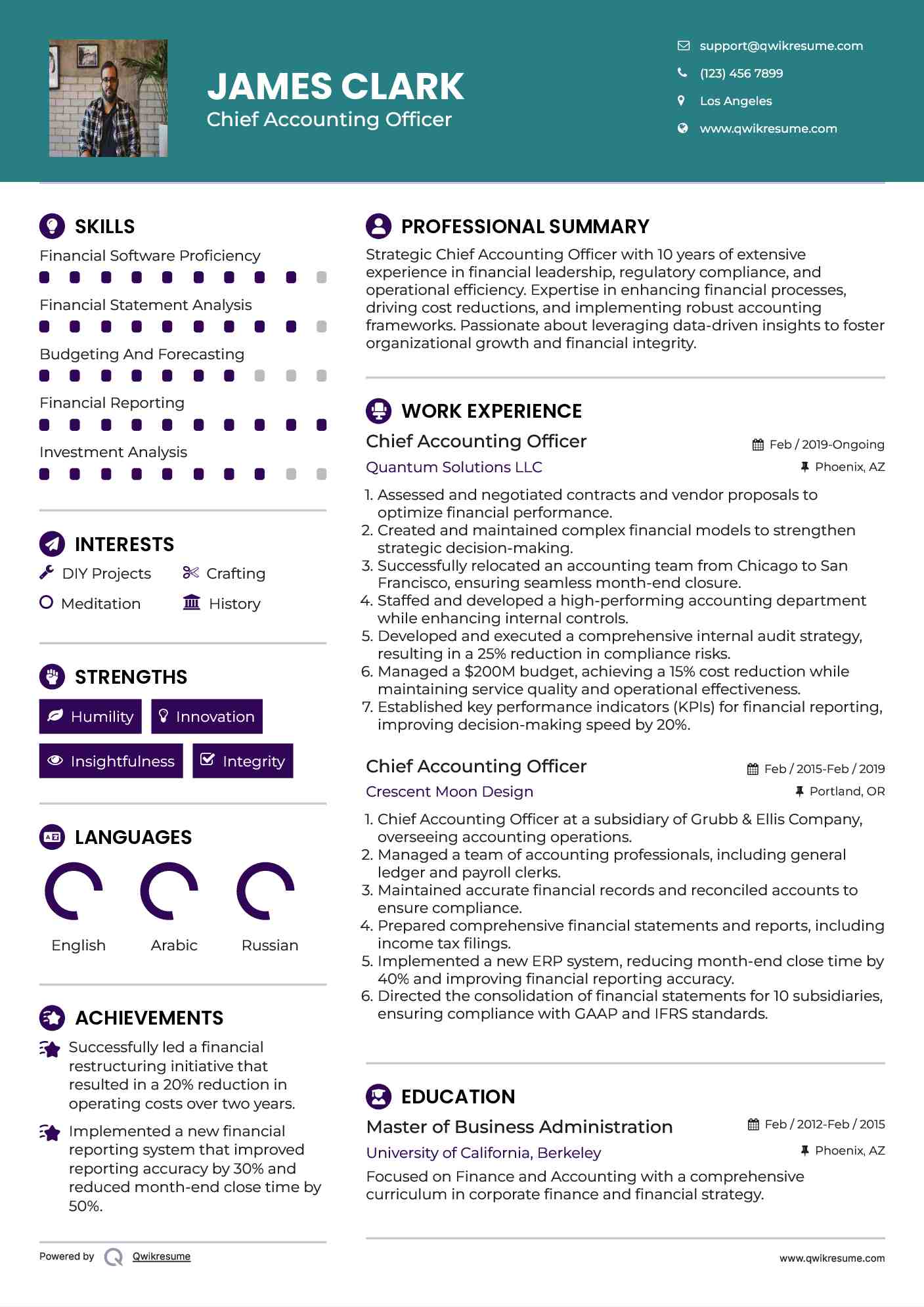 Chief Accounting Officer  Resume Sample