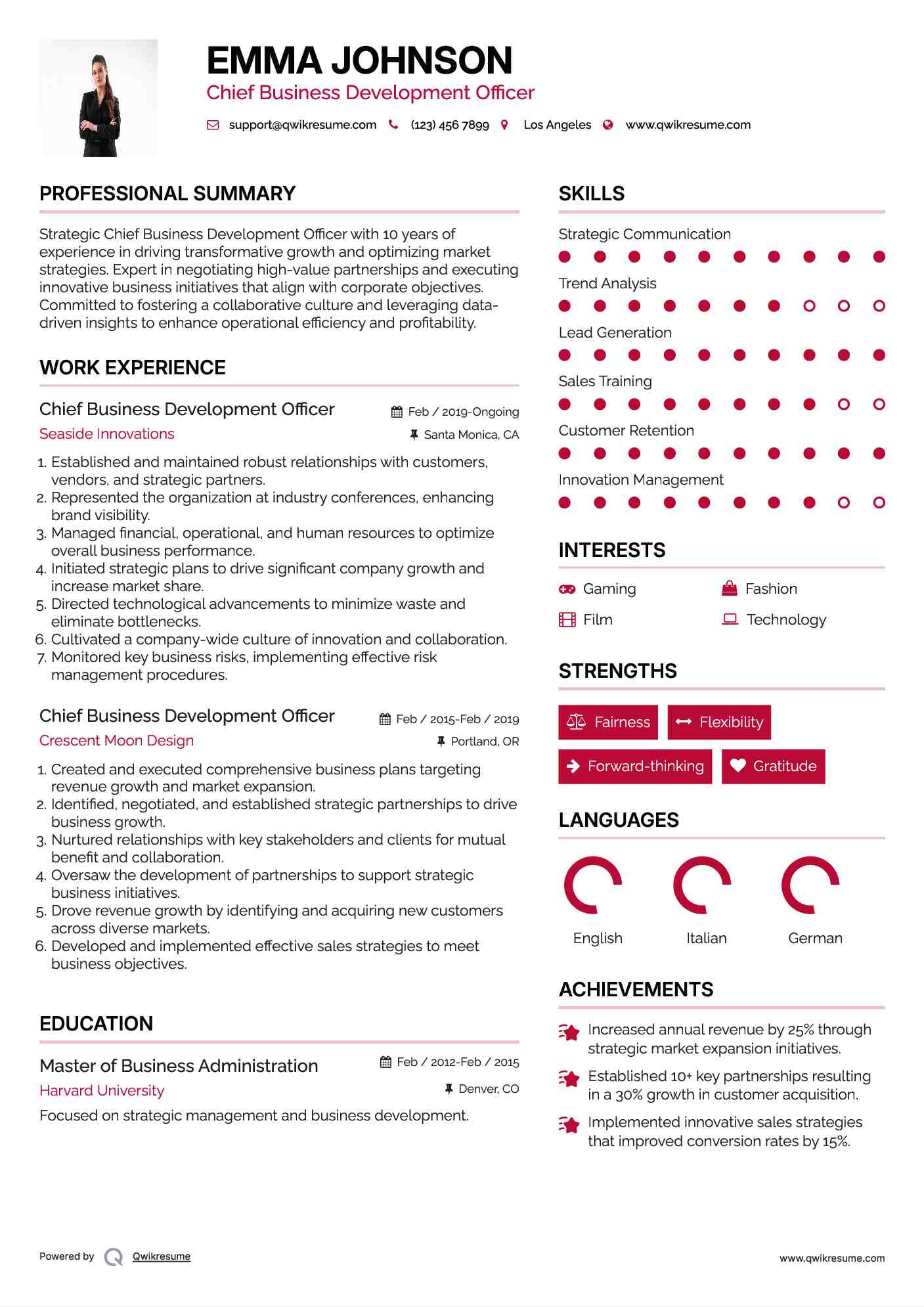 Chief Business Development Officer Resume Template