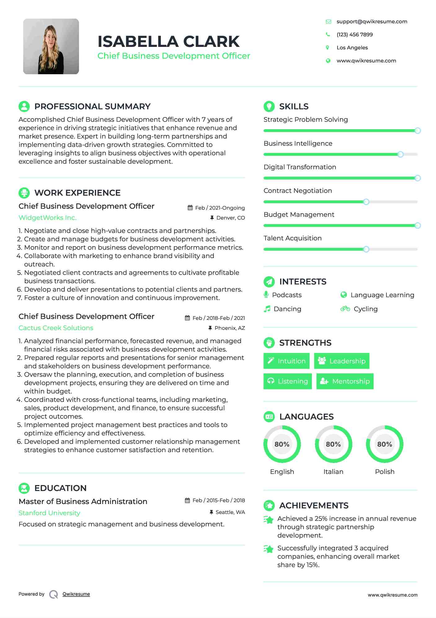 Chief Business Development Officer Resume Template