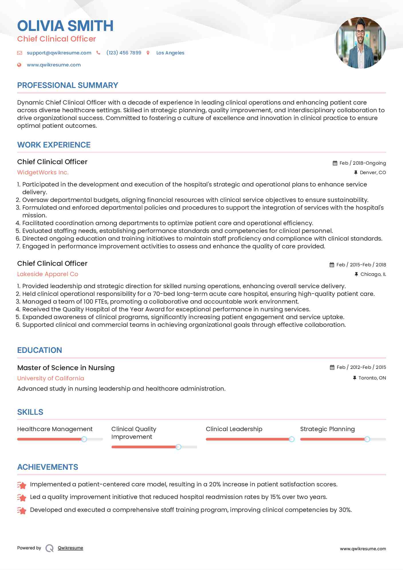 Chief Clinical Officer Resume Template