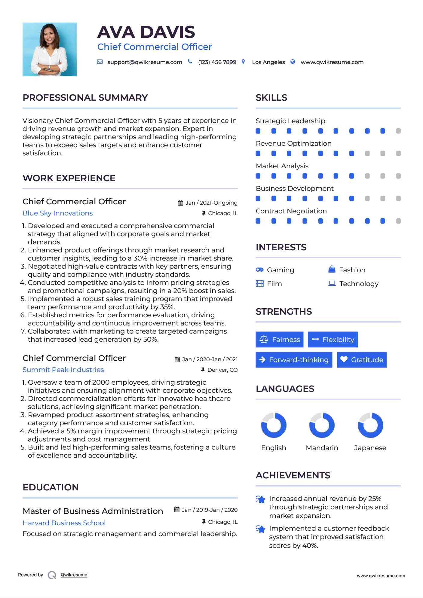 Chief Commercial Officer Resume Model