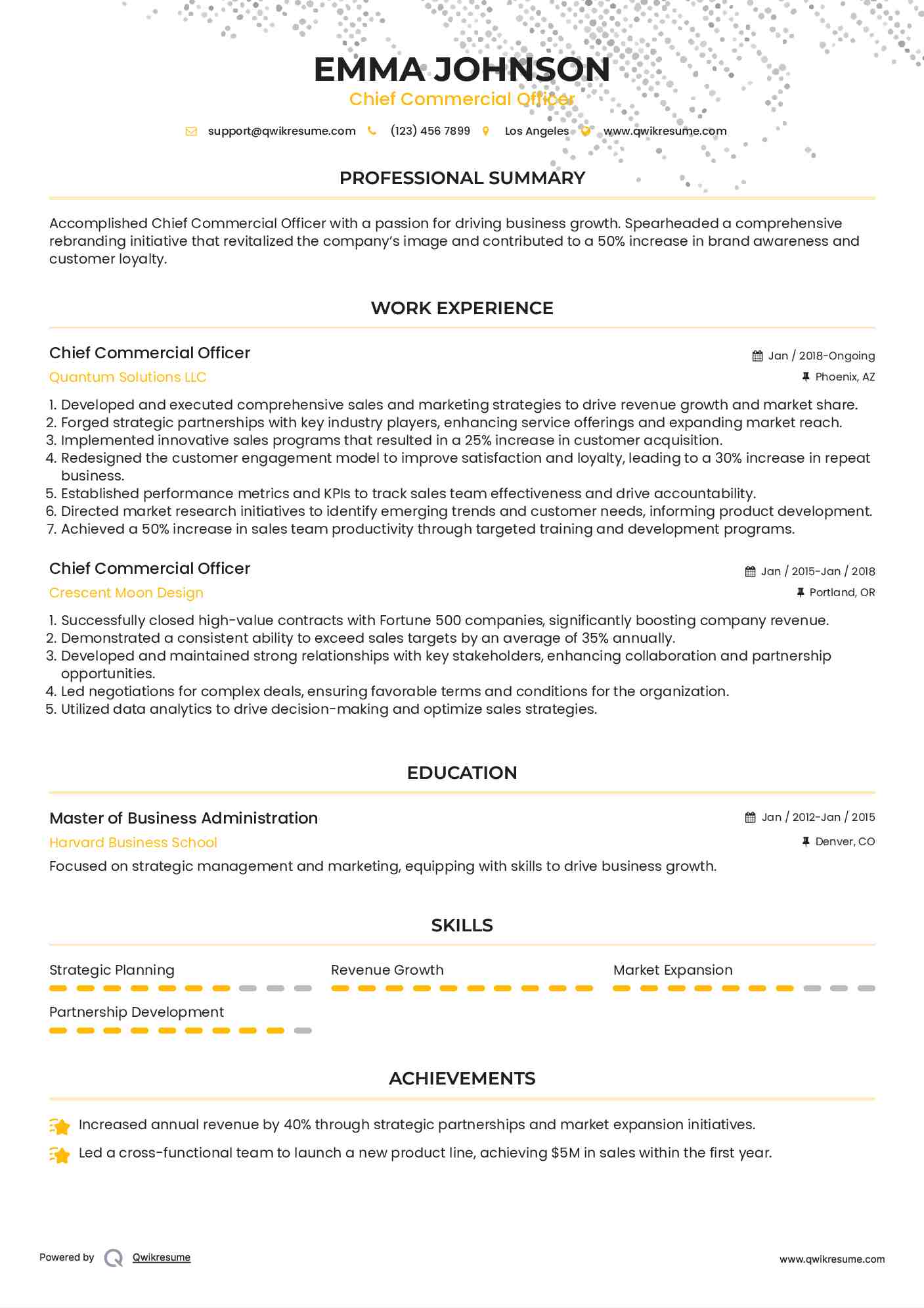 Chief Commercial Officer Resume Template