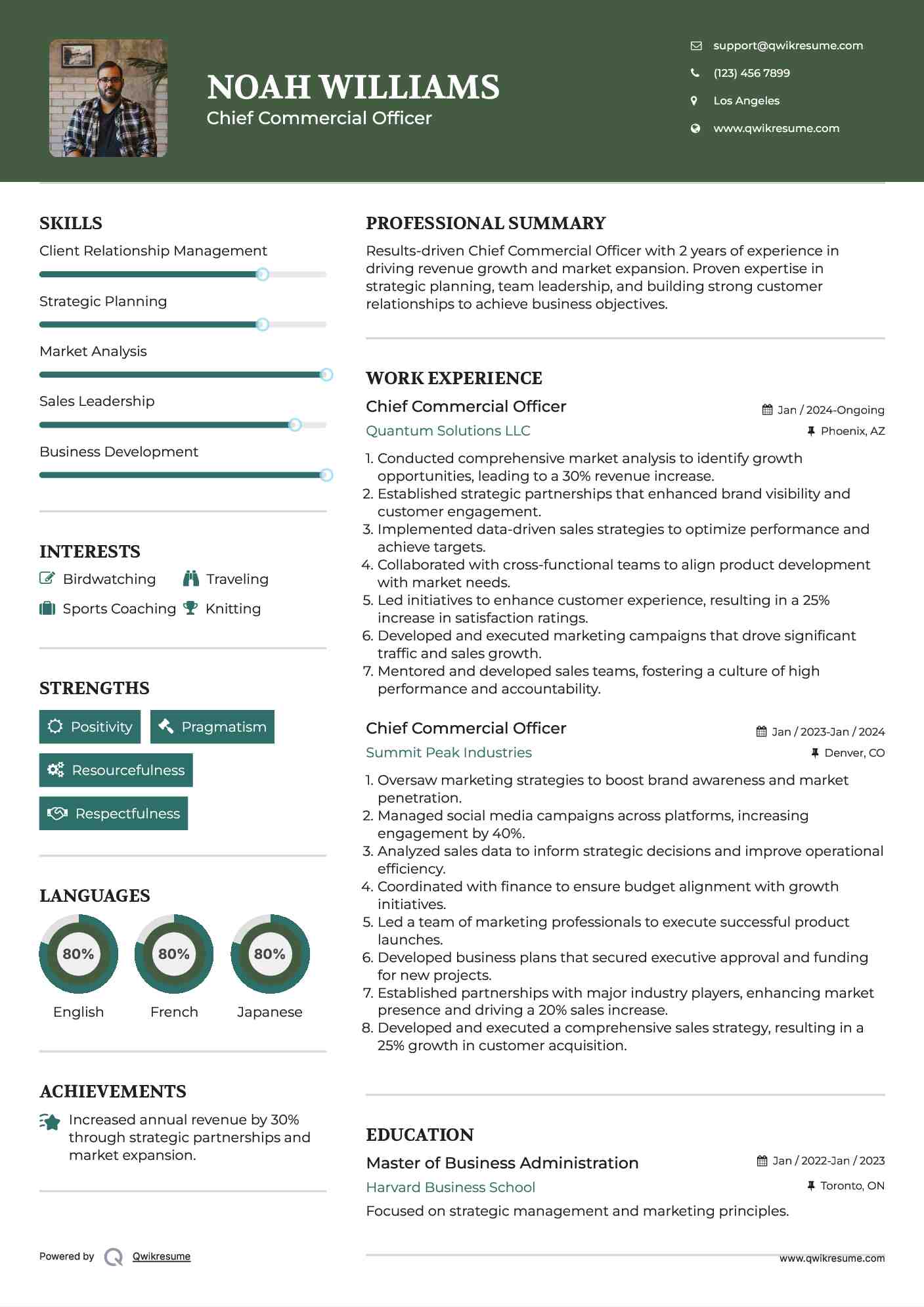 Chief Commercial Officer Resume Format
