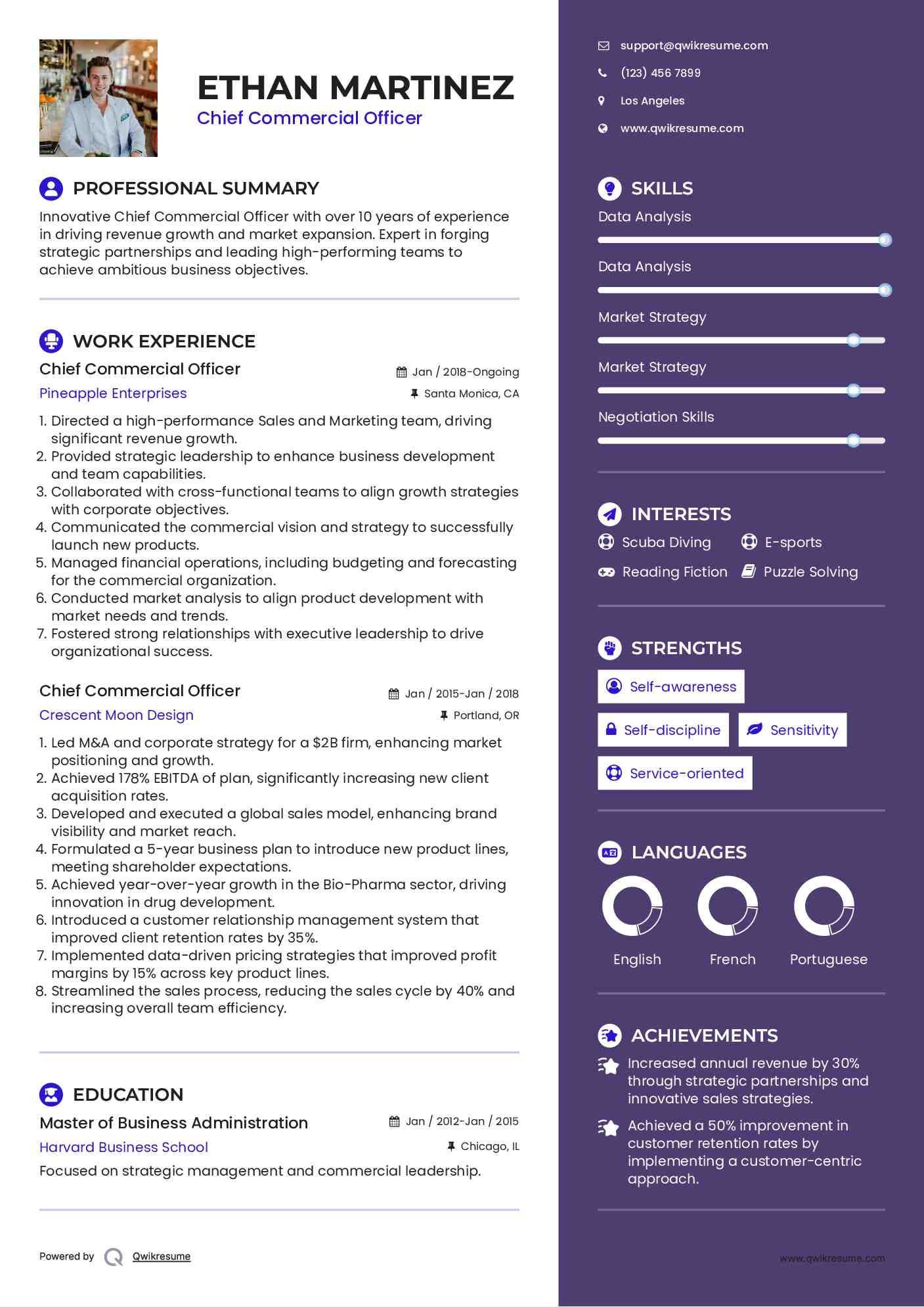 Chief Commercial Officer Resume Example