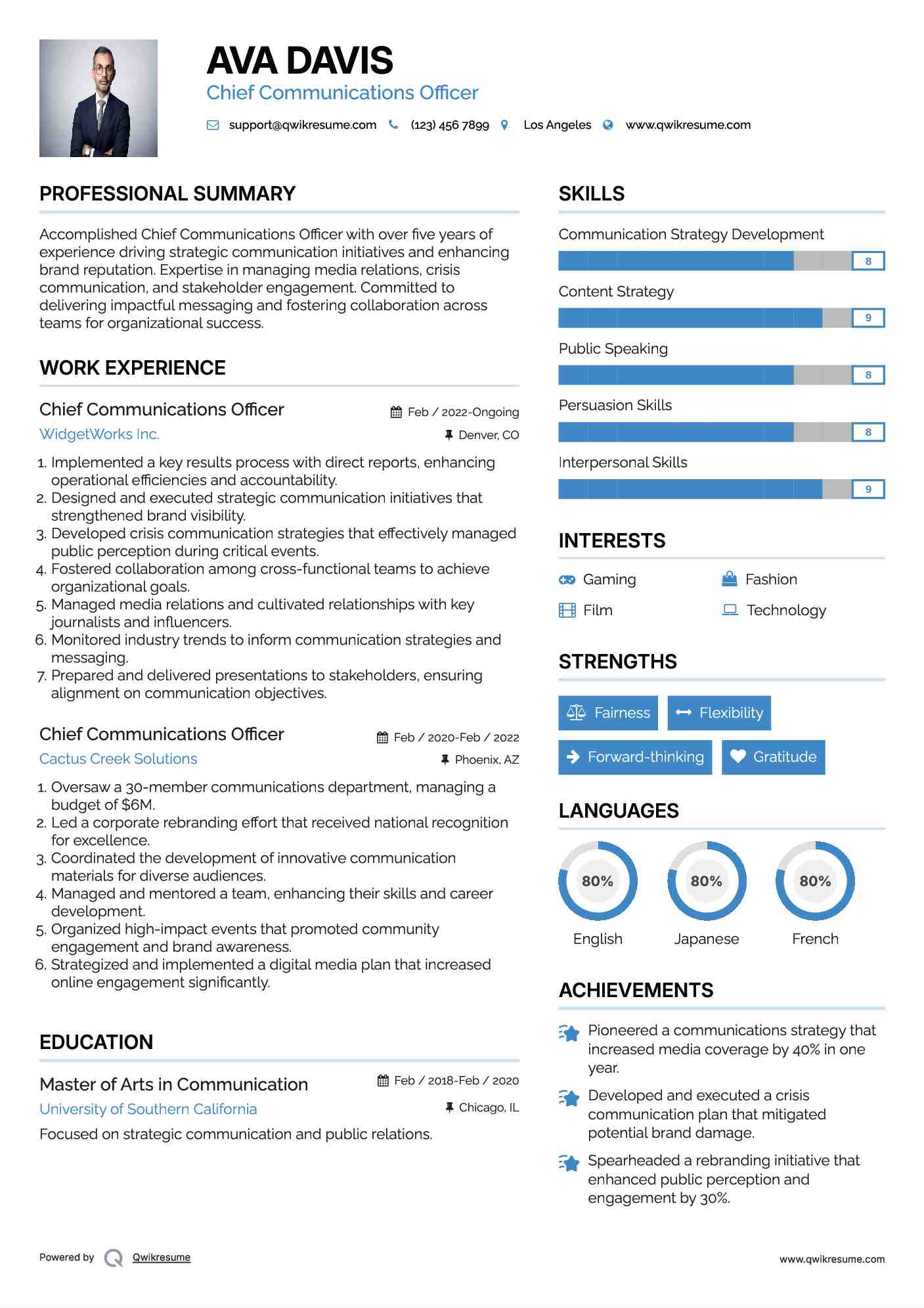 Chief Communications Officer Resume Model
