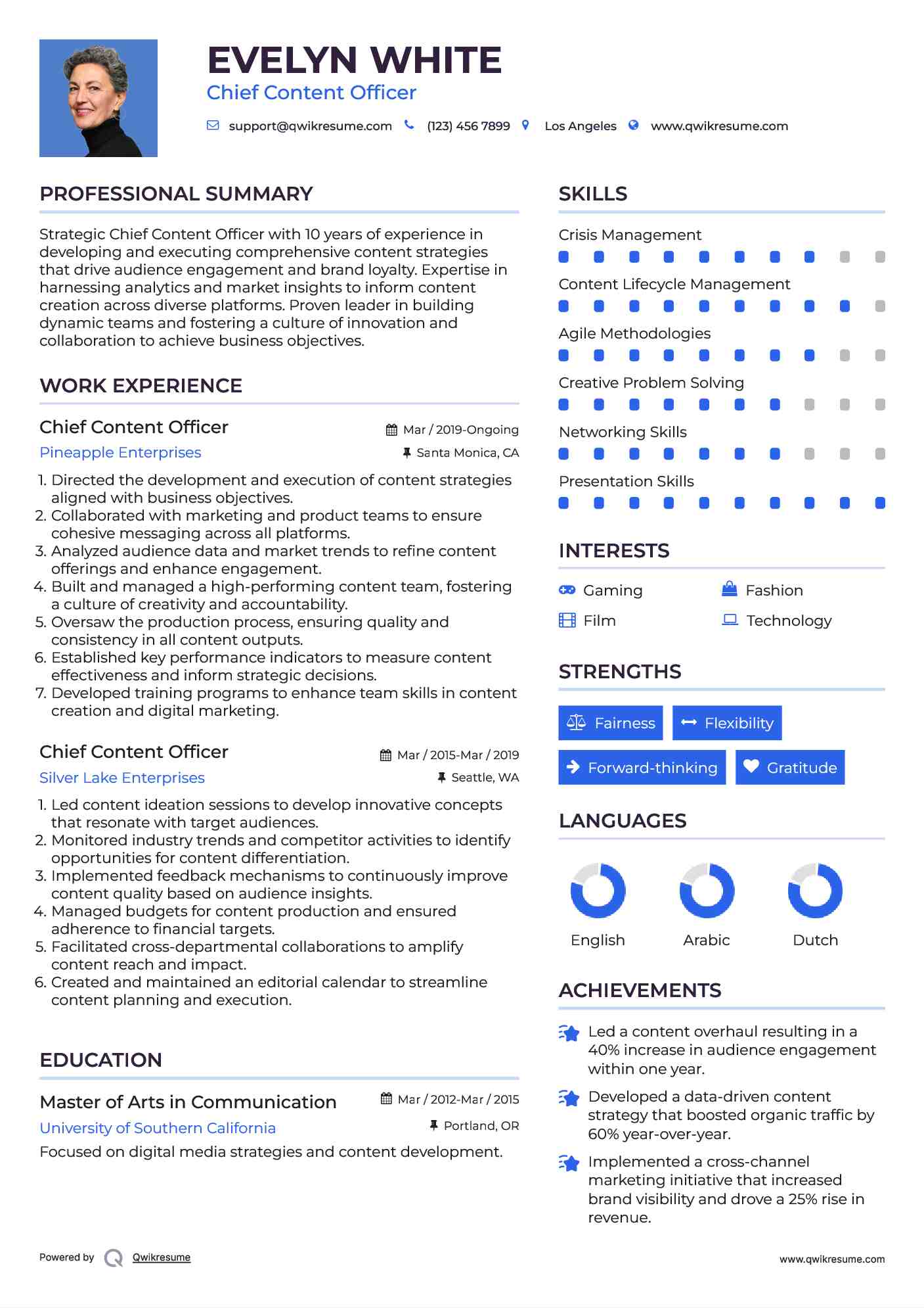 Chief Content Officer Resume Format