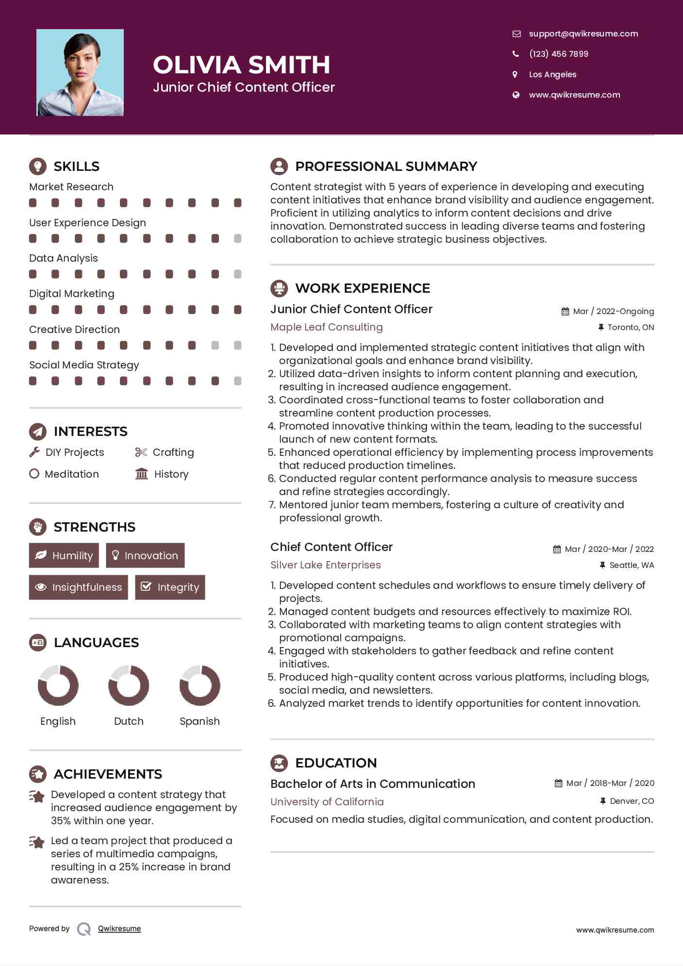Junior Chief Content Officer Resume Template