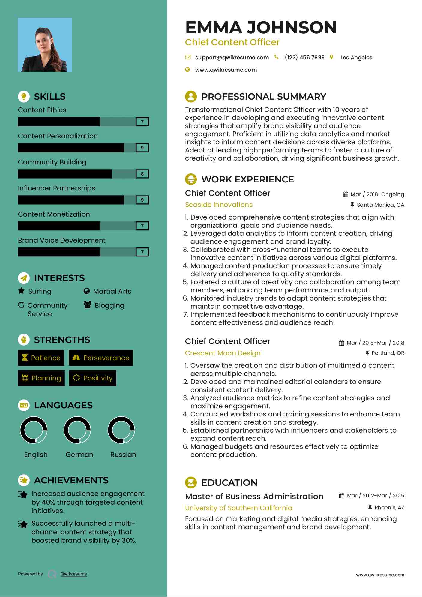 Chief Content Officer Resume Template