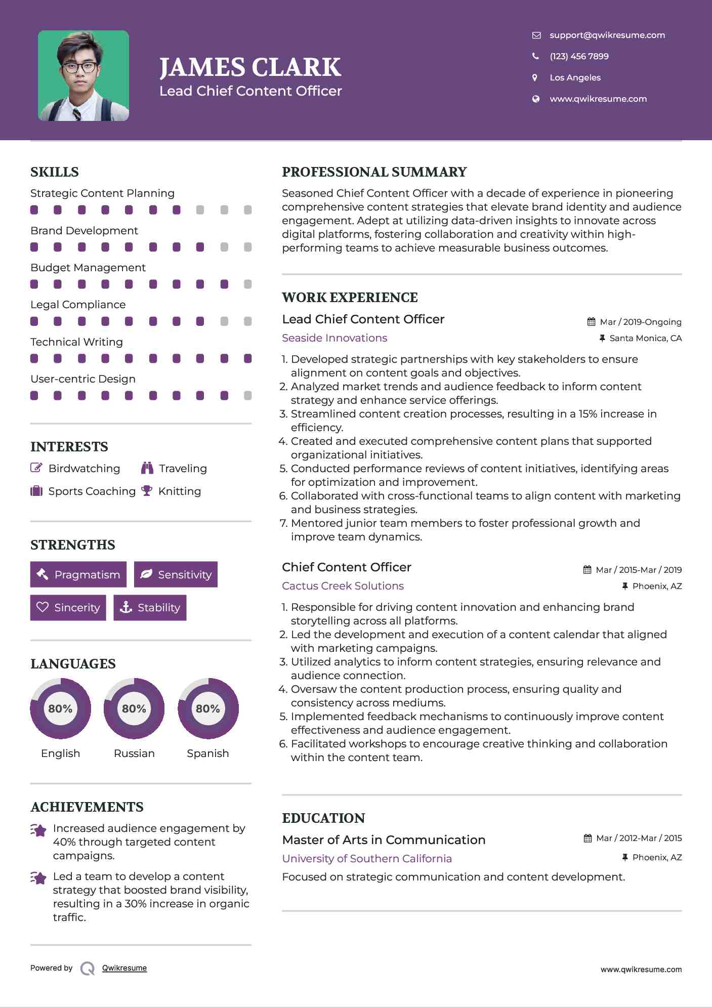 Lead Chief Content Officer Resume Model