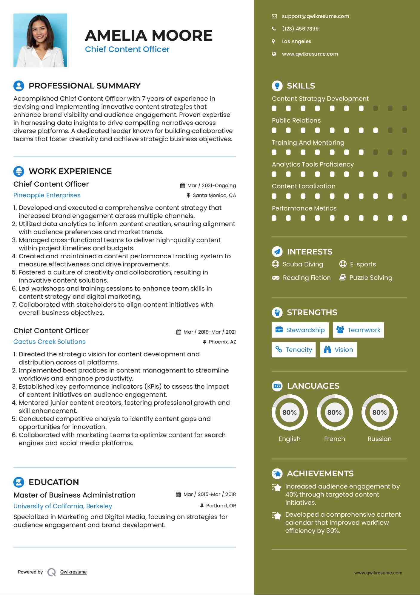 Chief Content Officer Resume Template