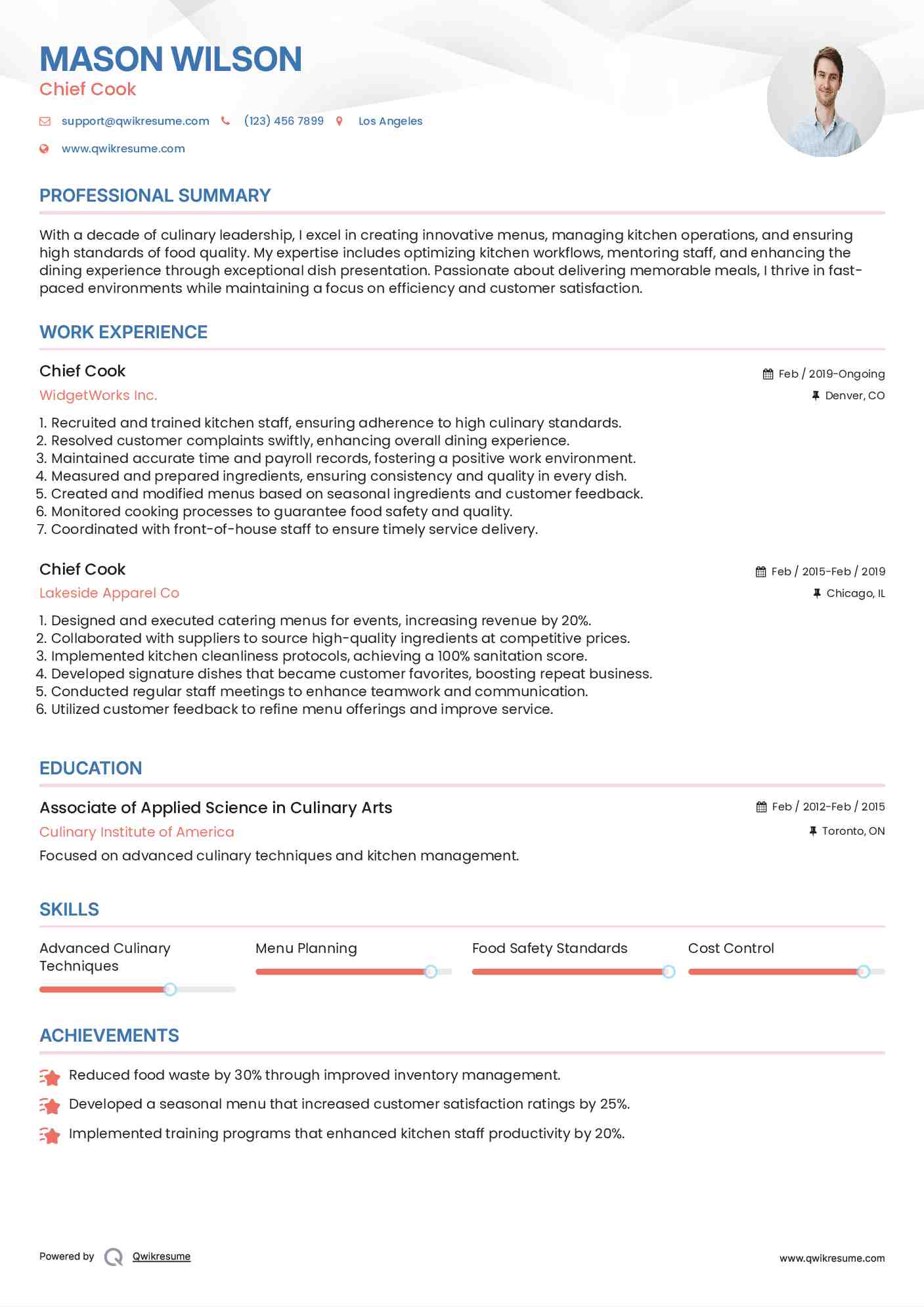 Chief Cook Resume Template