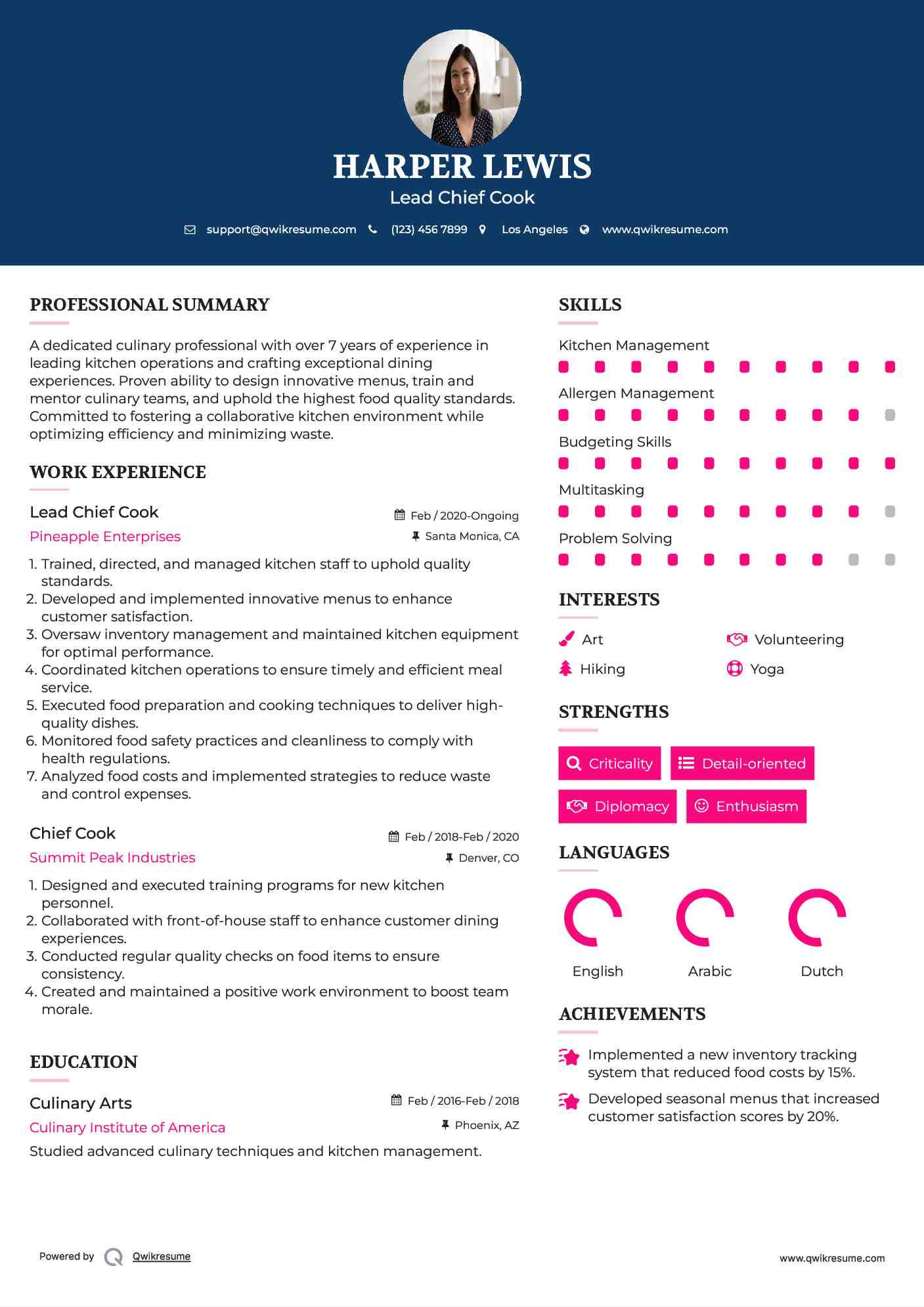 Lead Chief Cook Resume Template