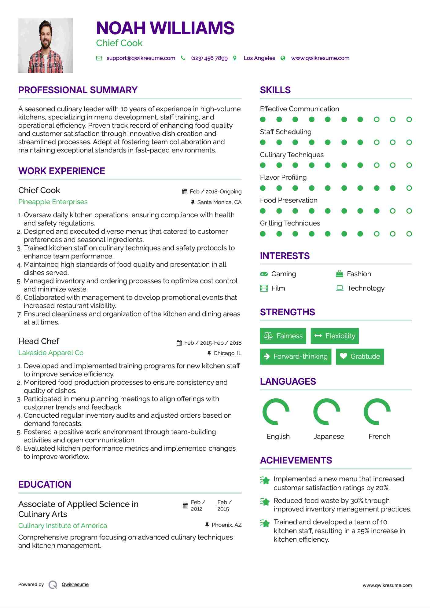 Chief Cook Resume Format