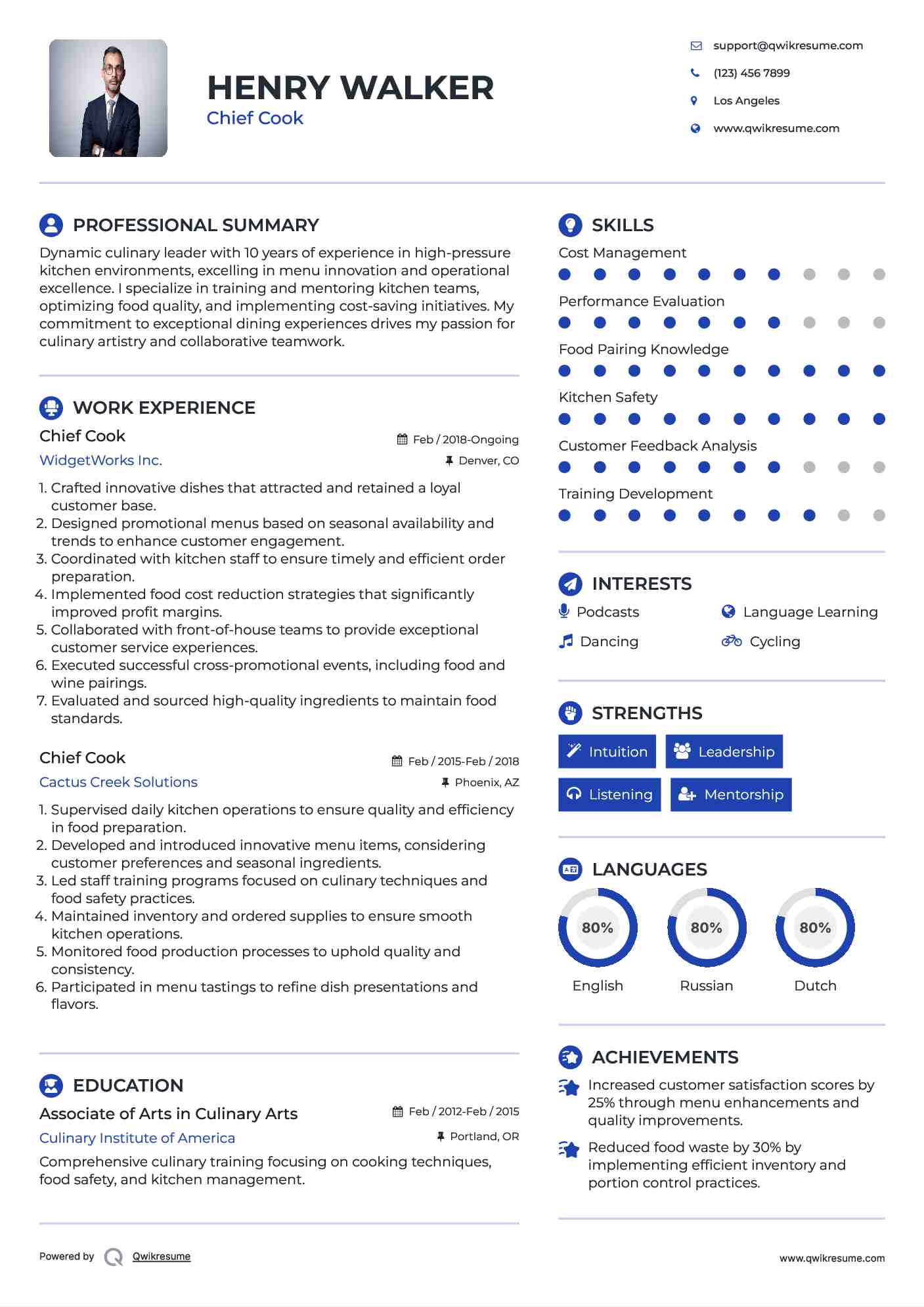 Chief Cook Resume Format