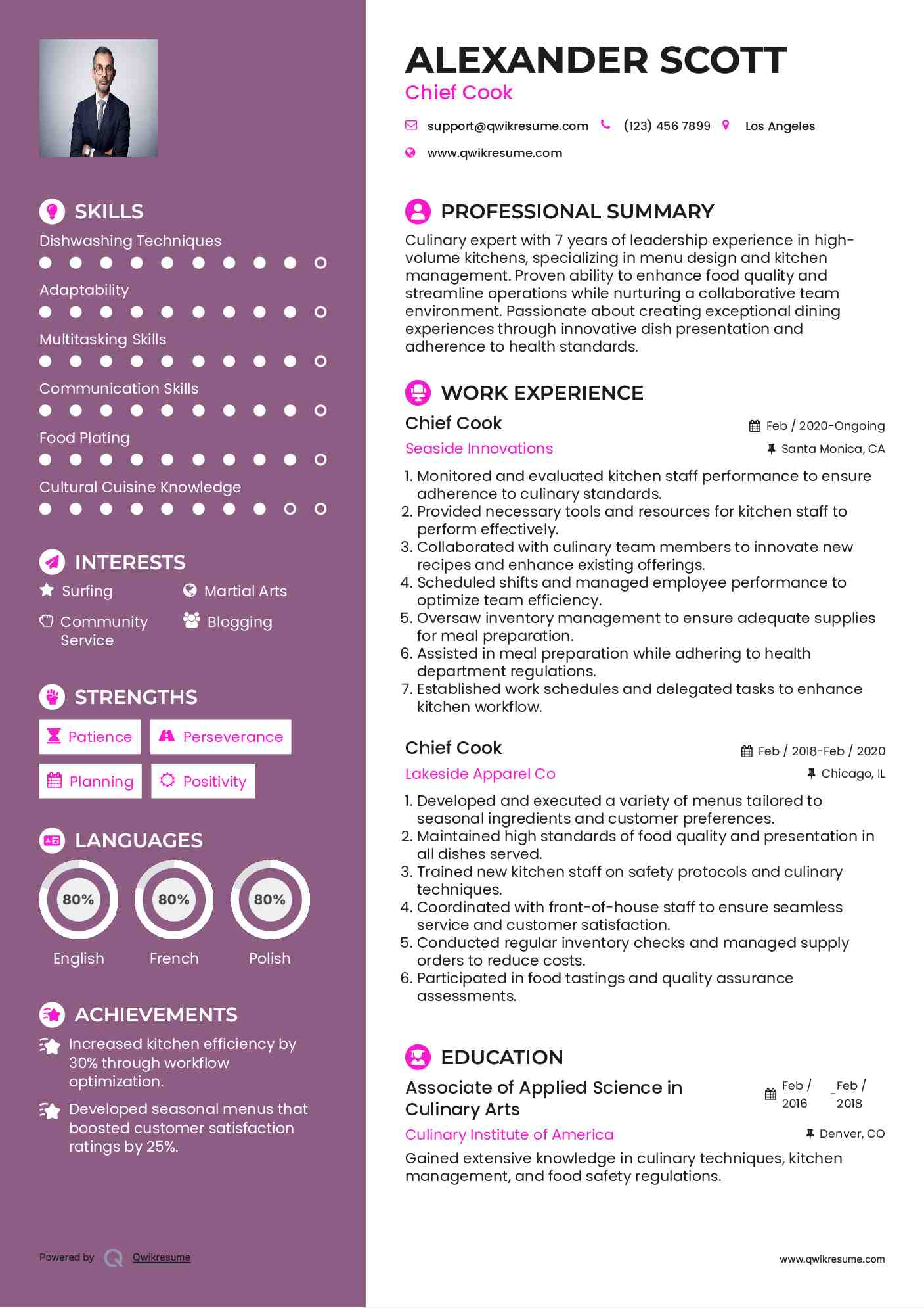 Chief Cook Resume Template