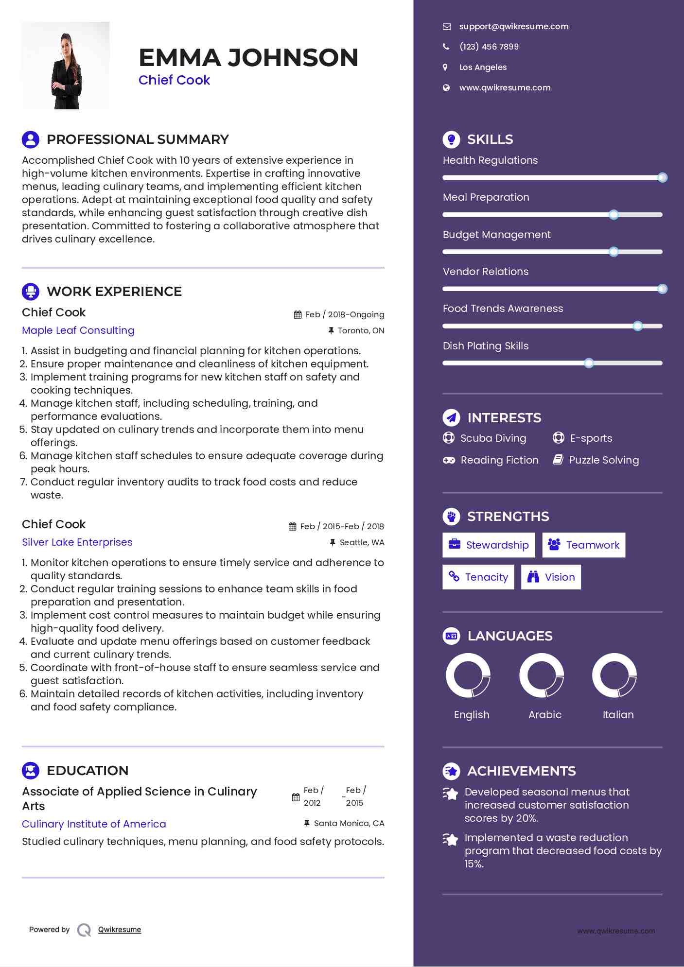 Chief Cook Resume Example