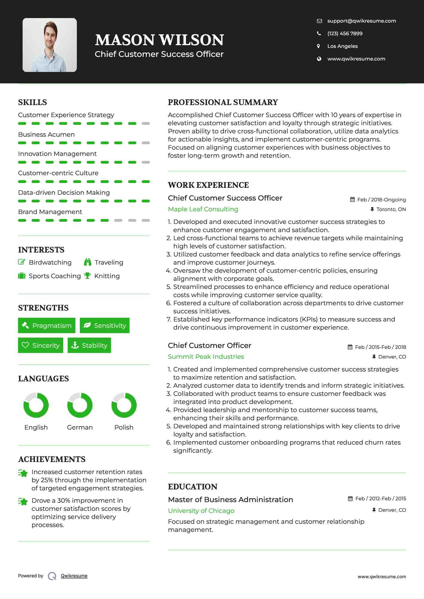 Chief Customer Success Officer
 Resume Template