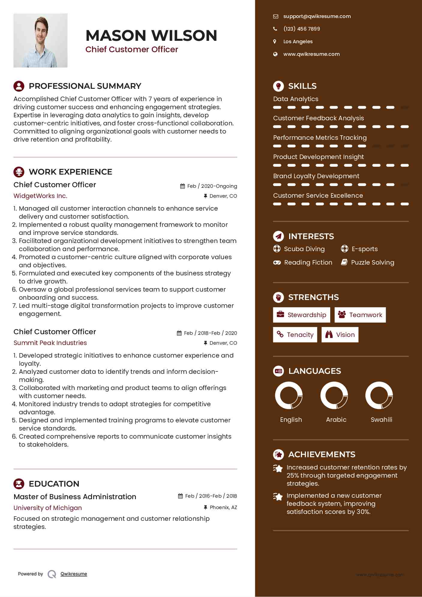 Chief Customer Officer Resume Template