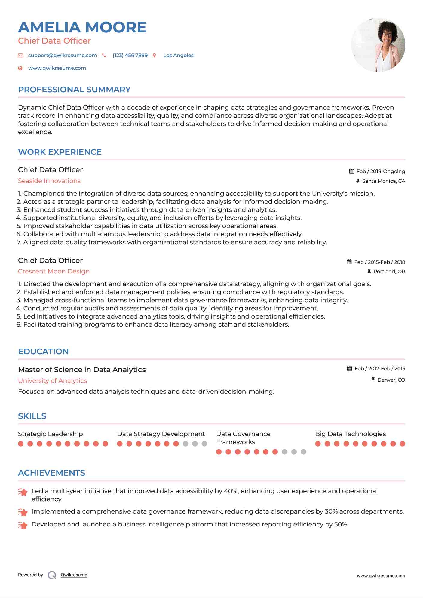 Chief Data Officer Resume Template