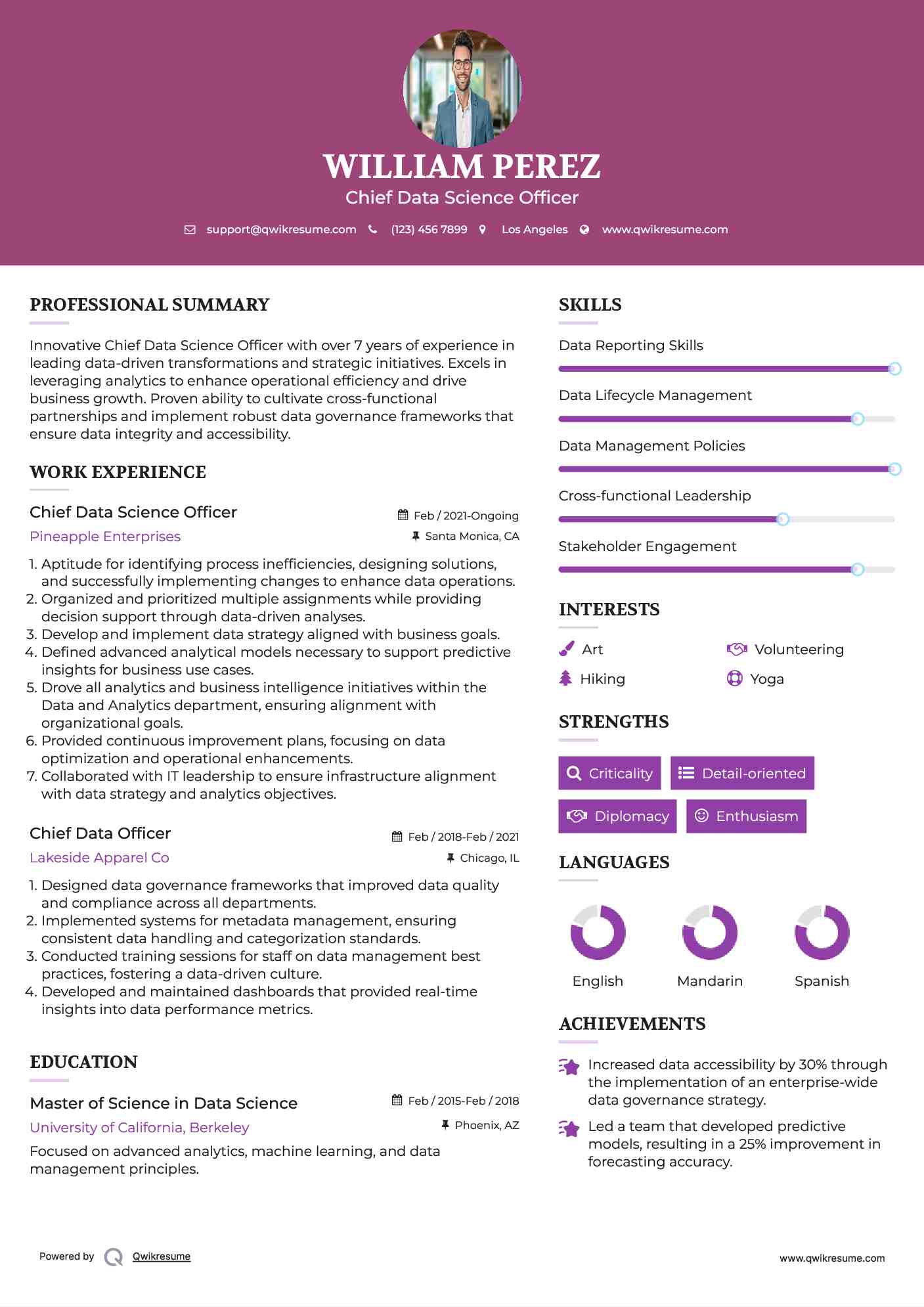 Chief Data Science Officer Resume Format