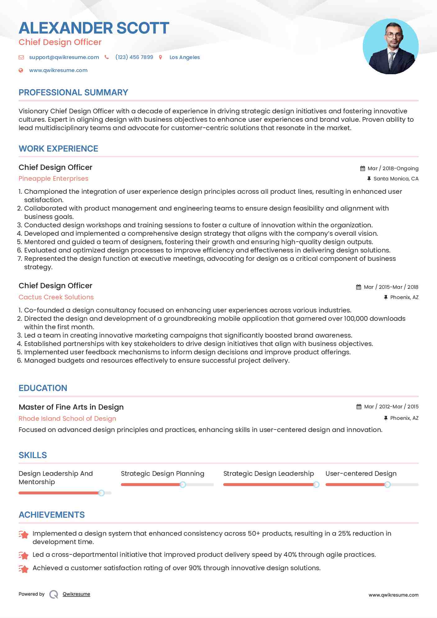 Chief Design Officer Resume Model