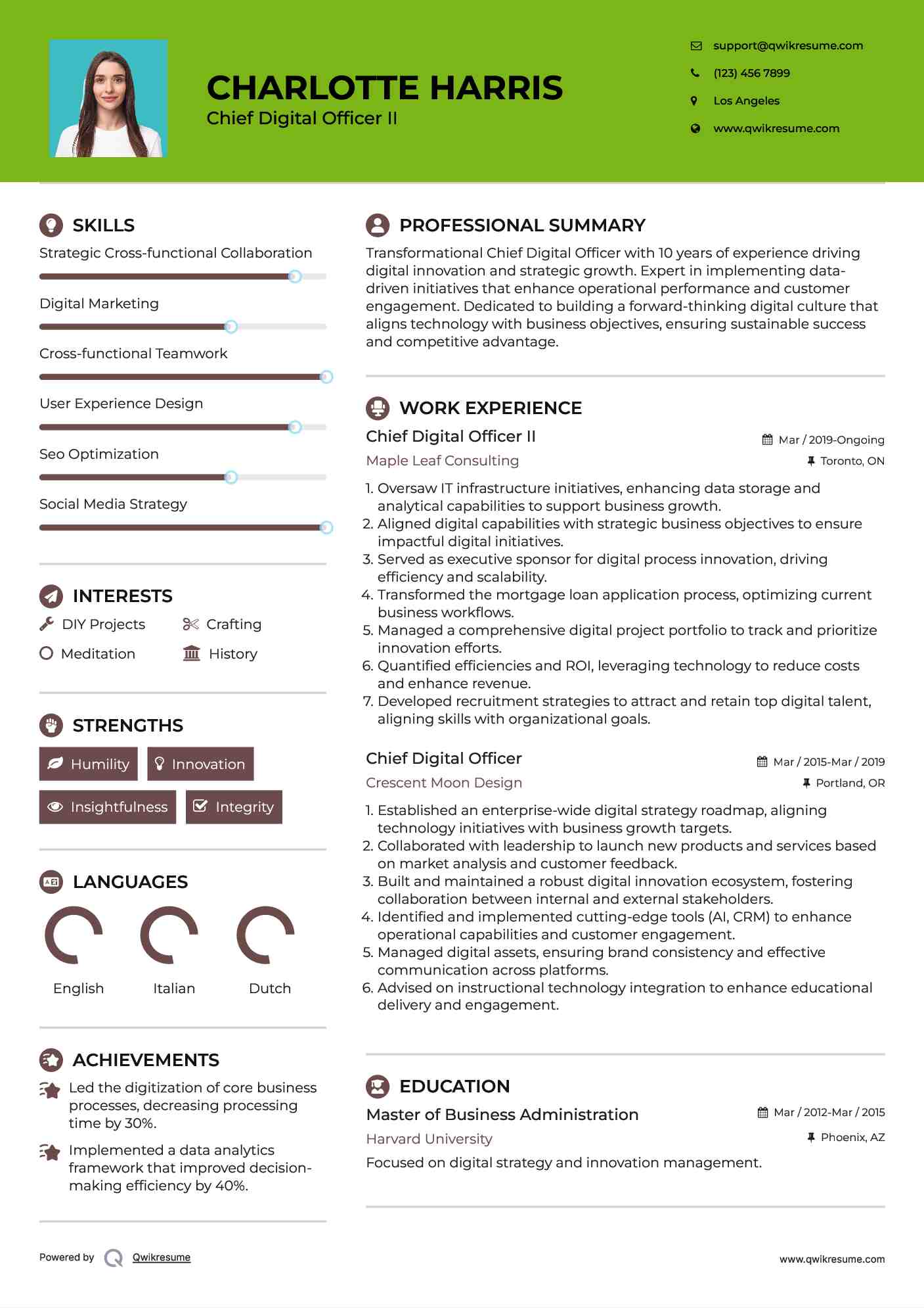 Chief Digital Officer II Resume Model