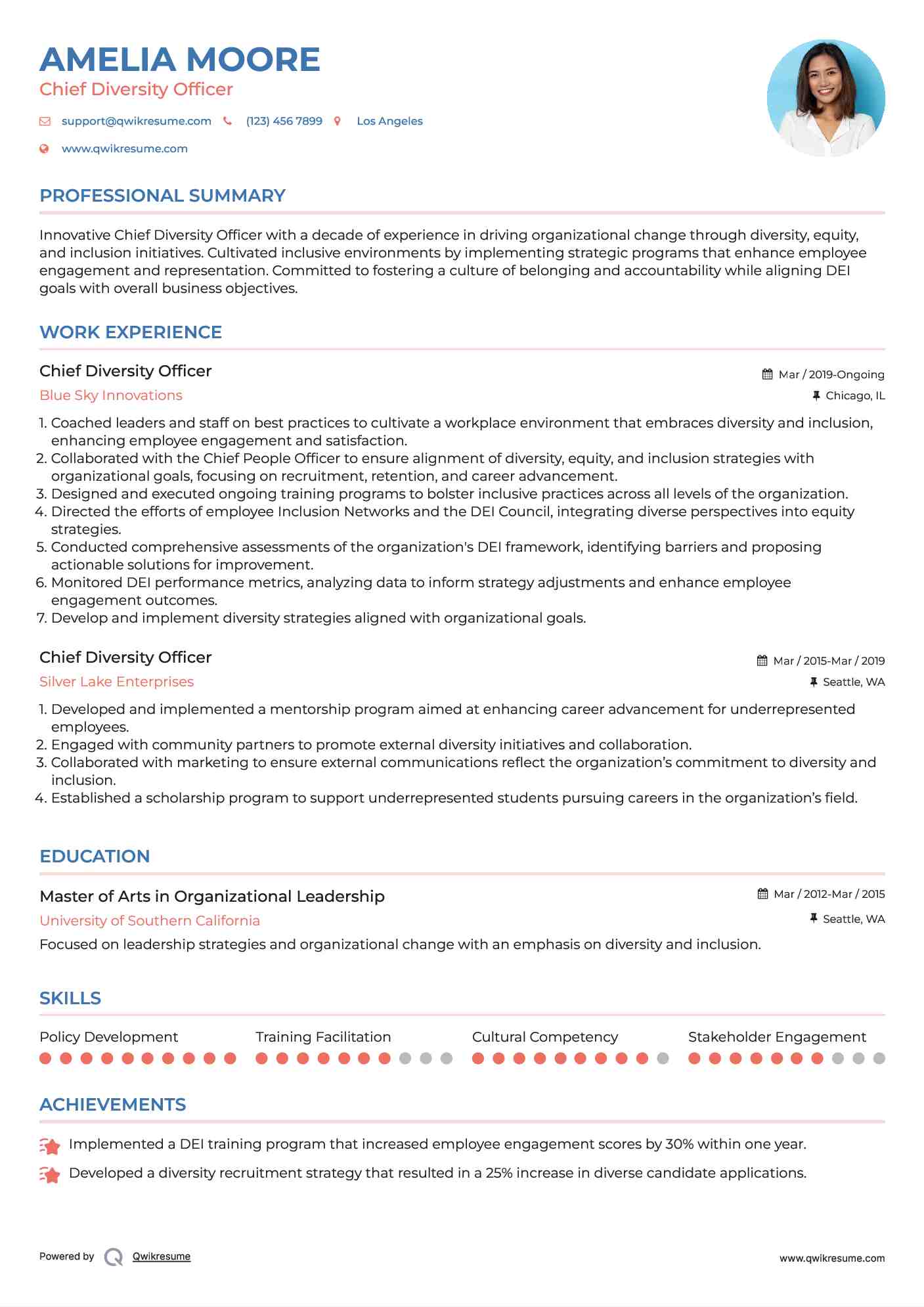 Chief Diversity Officer Resume Format