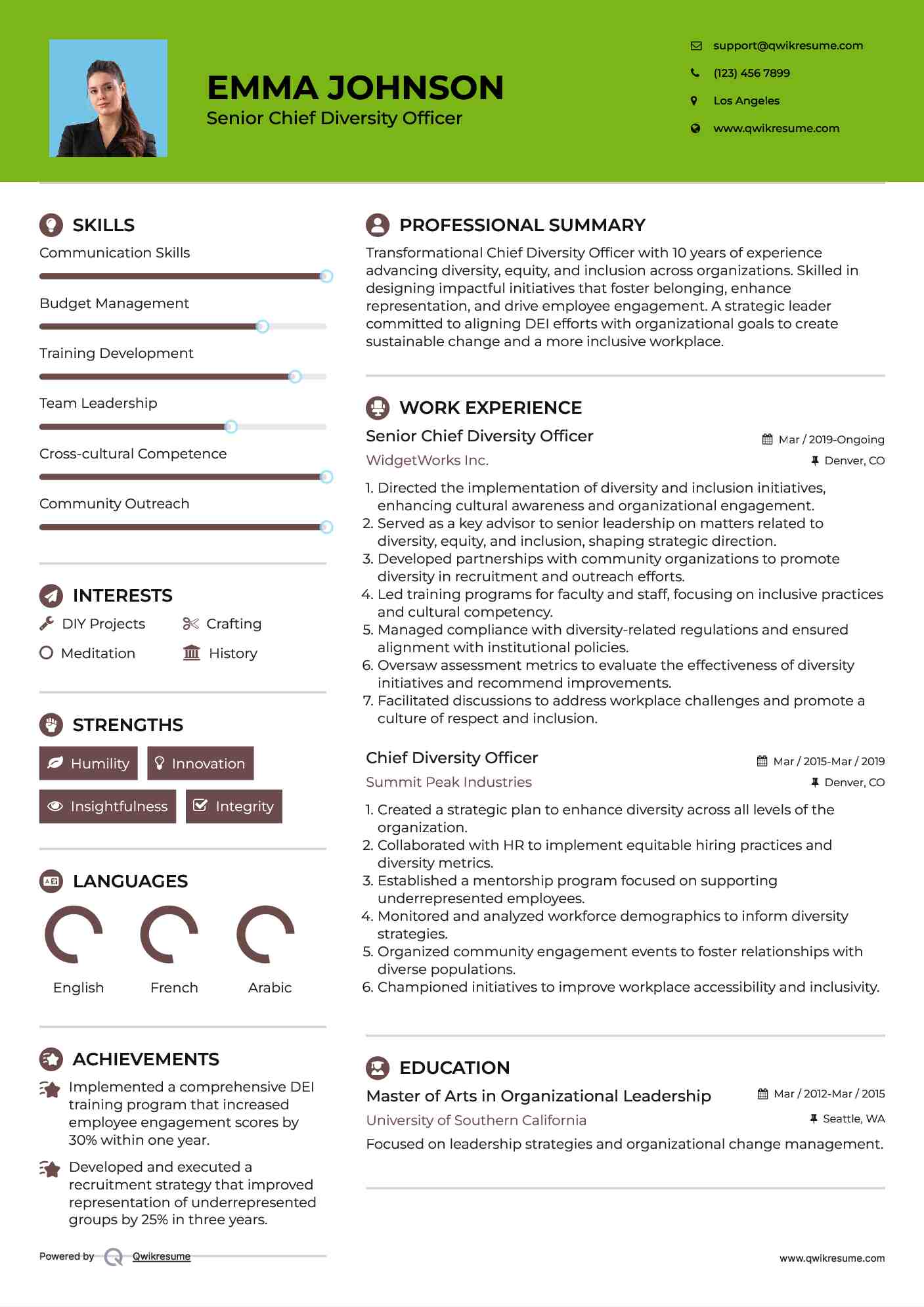 Senior Chief Diversity Officer Resume Format