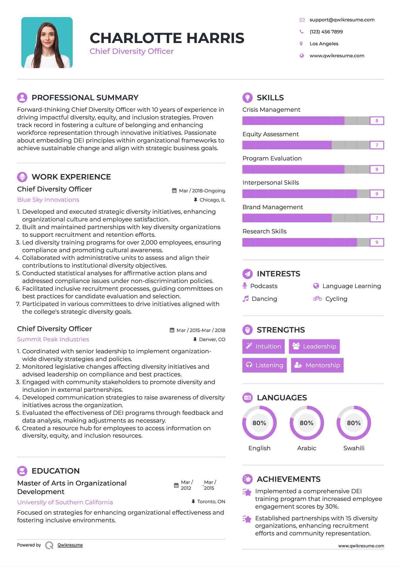 Chief Diversity Officer Resume Template