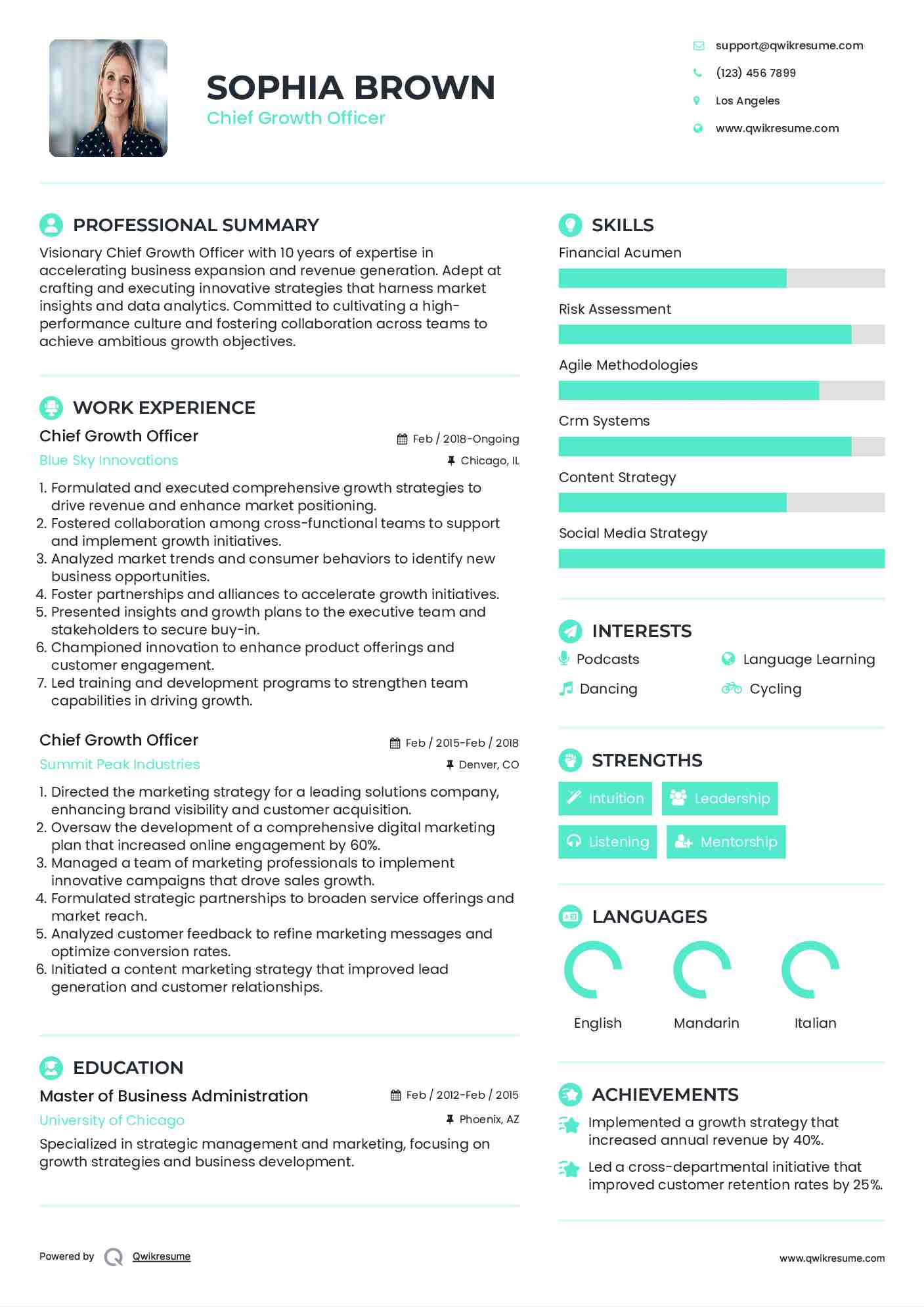 Chief Growth Officer Resume Template