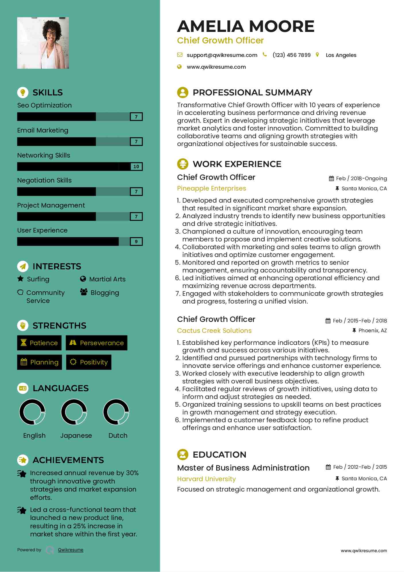 Chief Growth Officer Resume Template