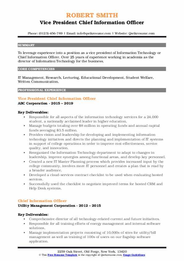 Chief Information Officer Resume - Chief Information Officer 1566902994 Pdf 
