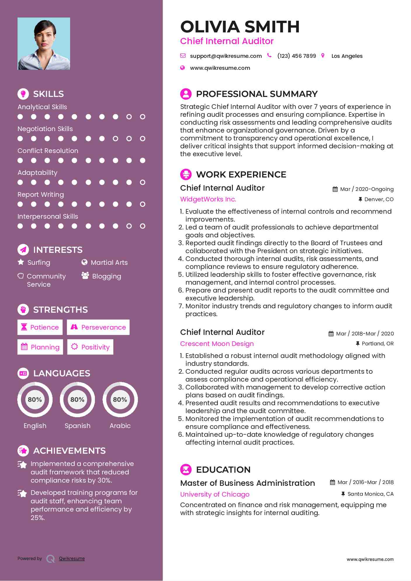 Chief Internal Auditor Resume Model