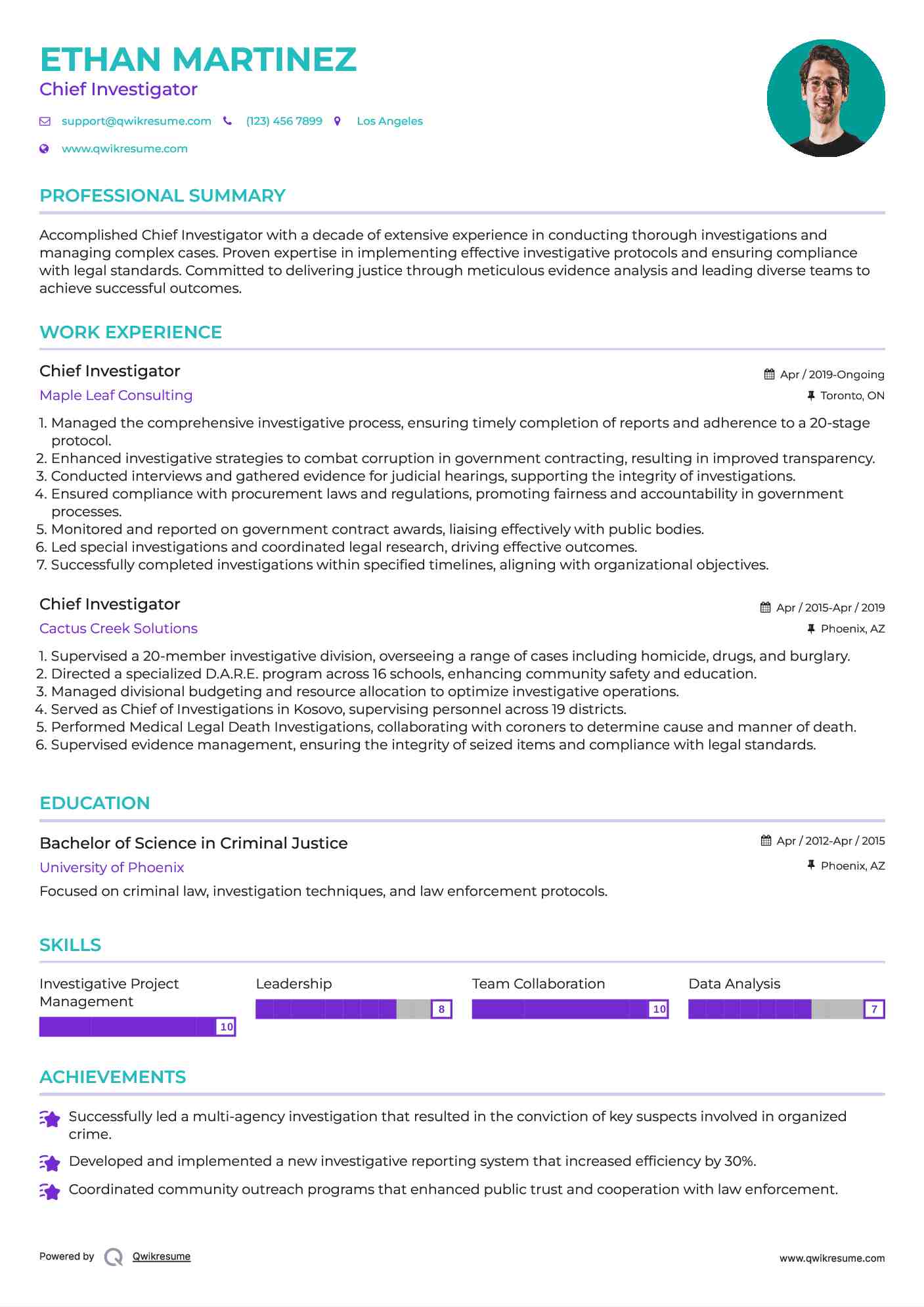 Chief Investigator Resume Model