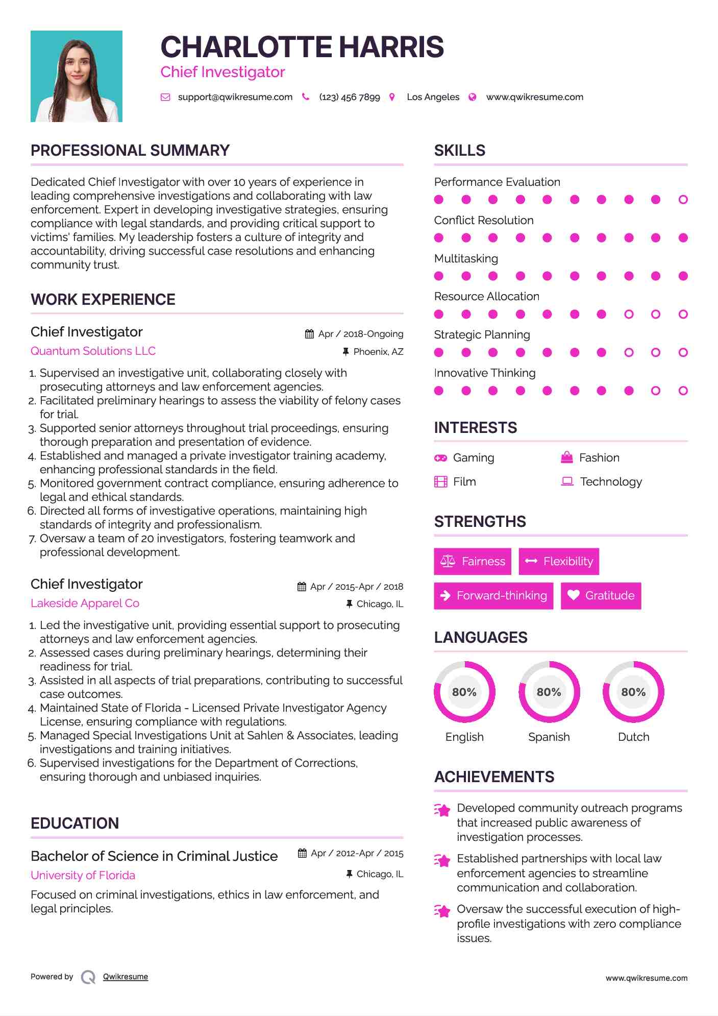 Chief Investigator Resume Model