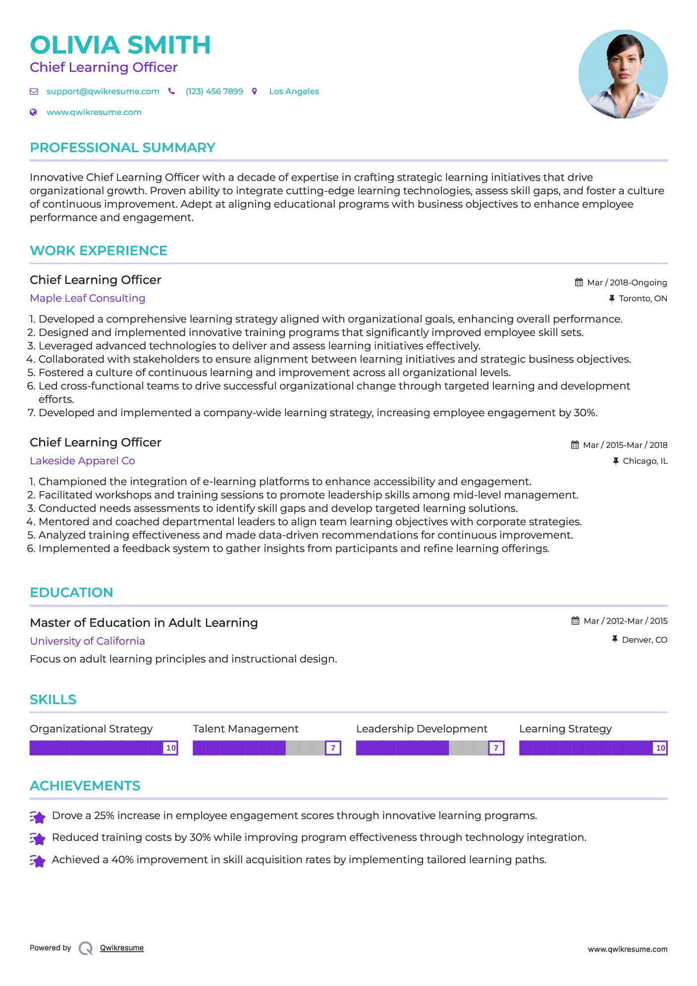 Chief Learning Officer Resume Template