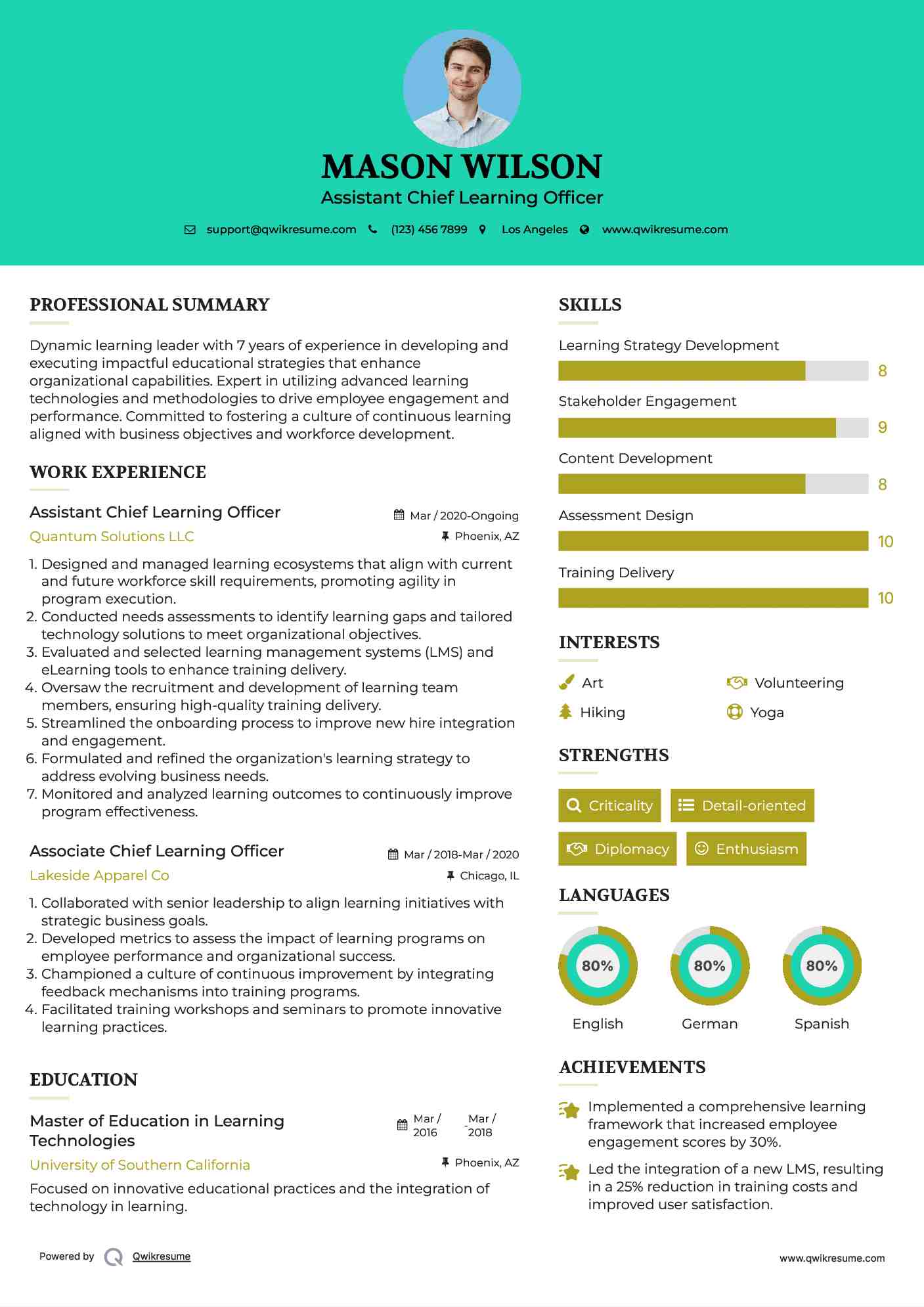 Assistant Chief Learning Officer  Resume Sample