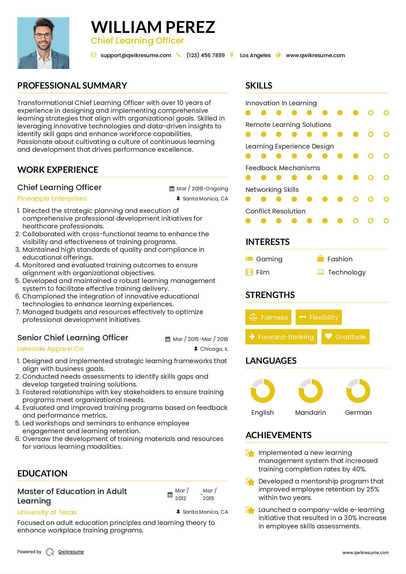 Chief Learning Officer Resume Model