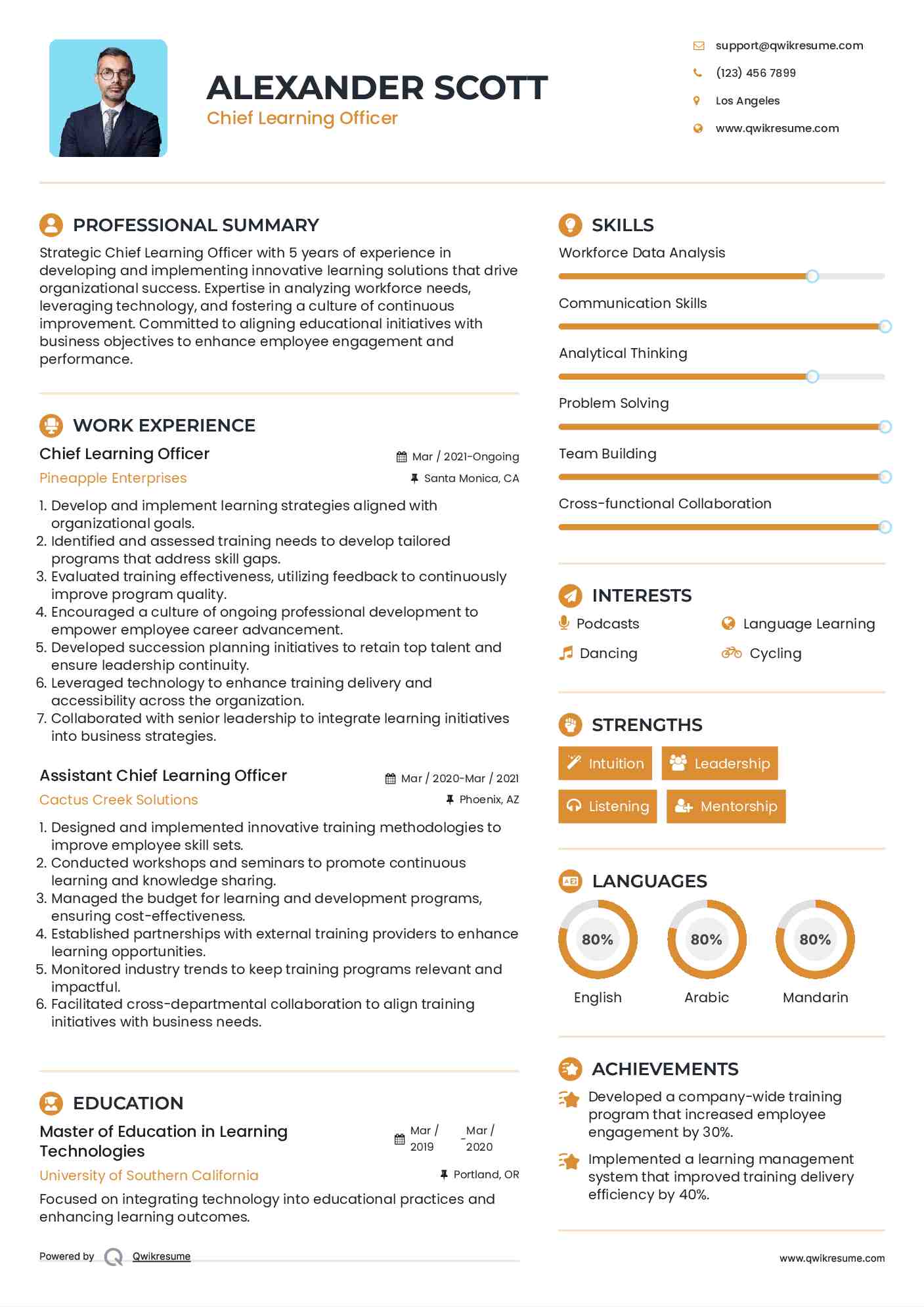 Chief Learning Officer Resume Model