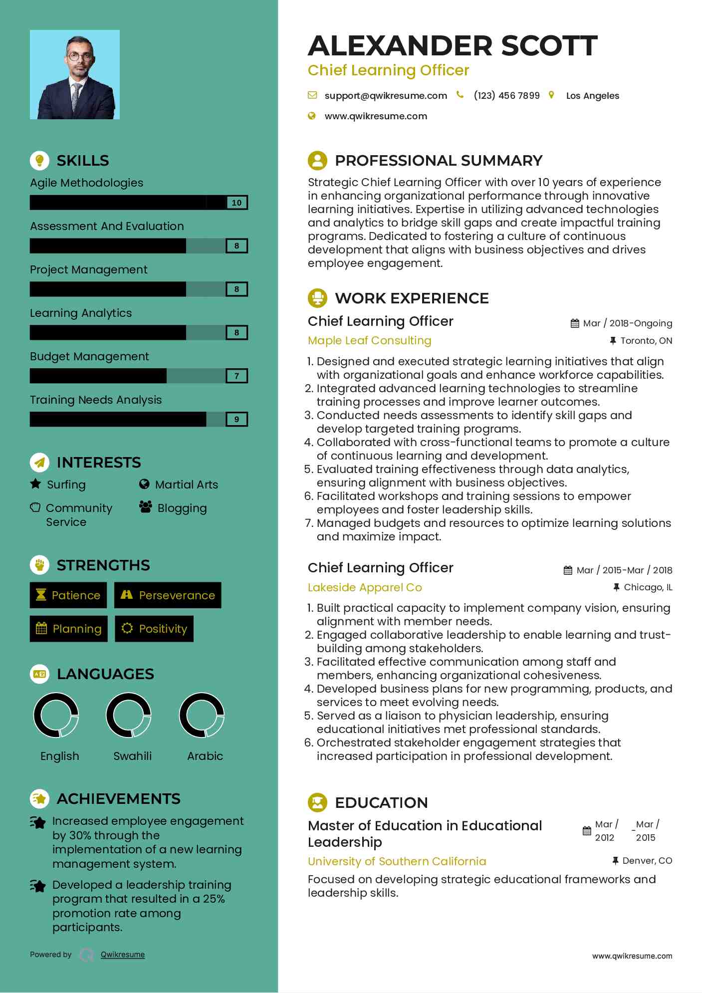 Chief Learning Officer Resume Format