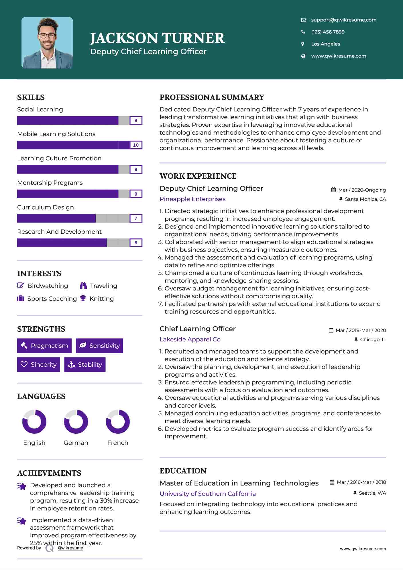Deputy  Chief Learning Officer Resume Format