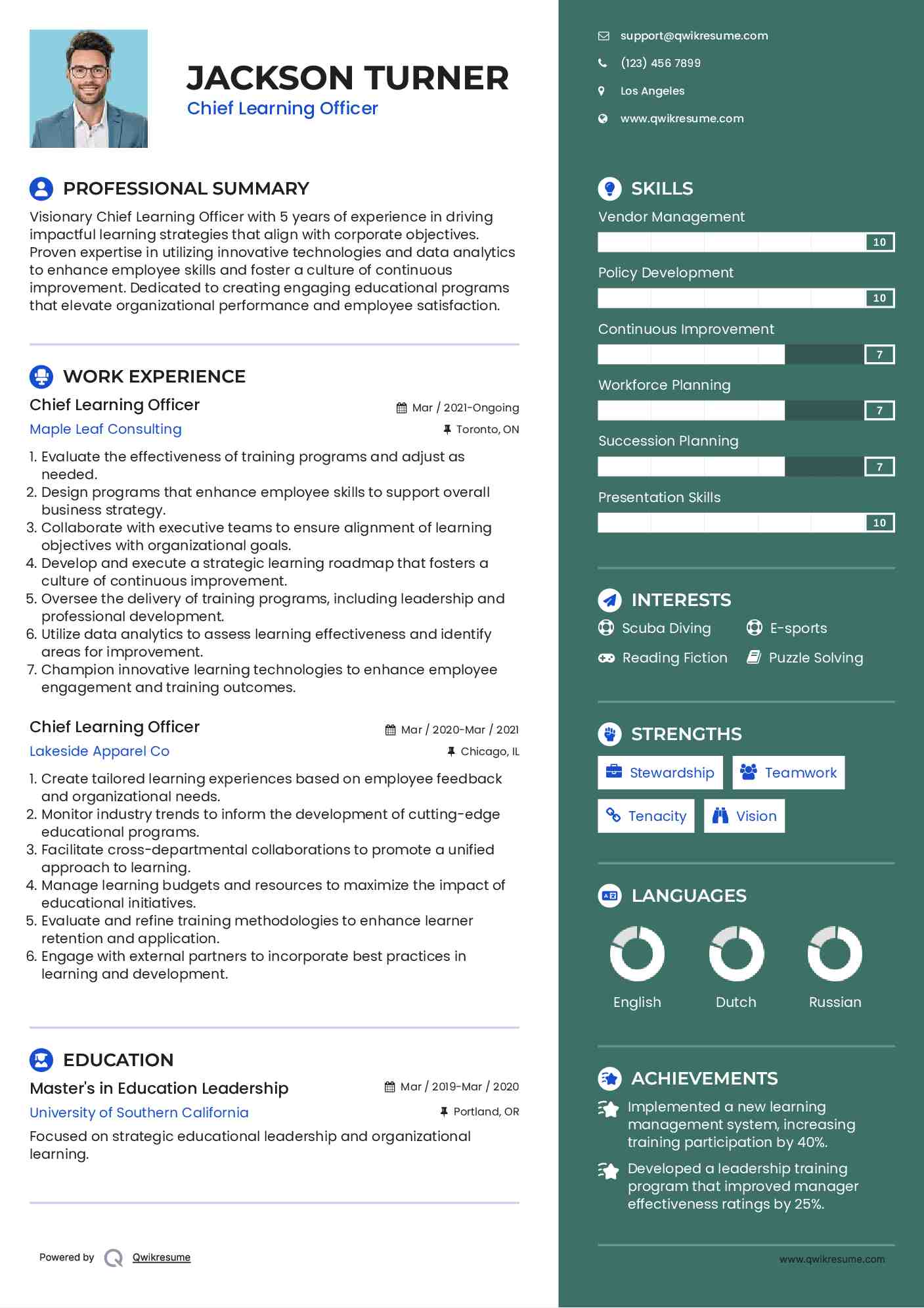 Chief Learning Officer Resume Model