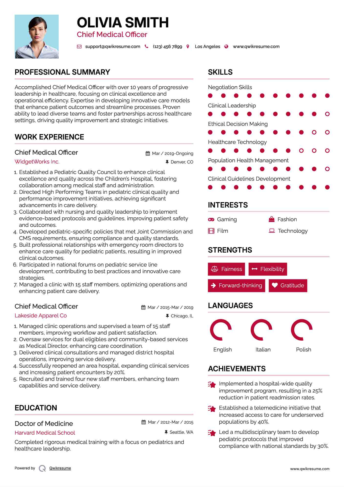 Chief Medical Officer Resume Model