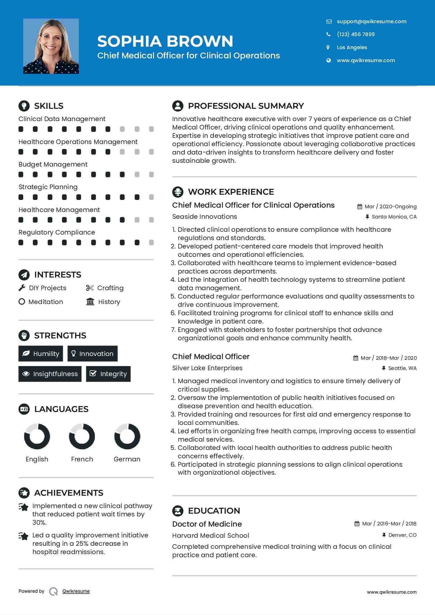 Chief Medical Officer for Clinical Operations Resume Template