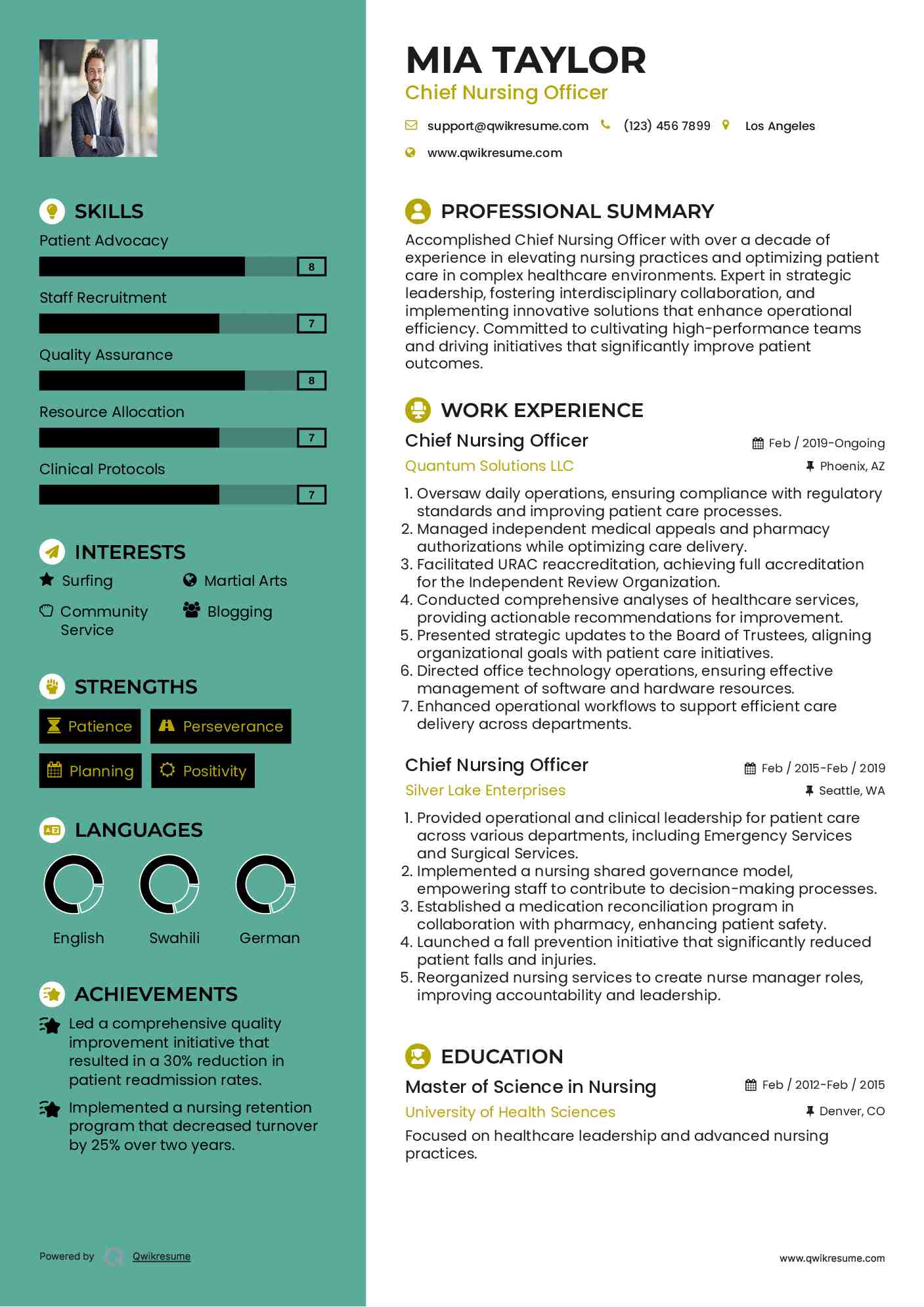 Chief Nursing Officer Resume Example