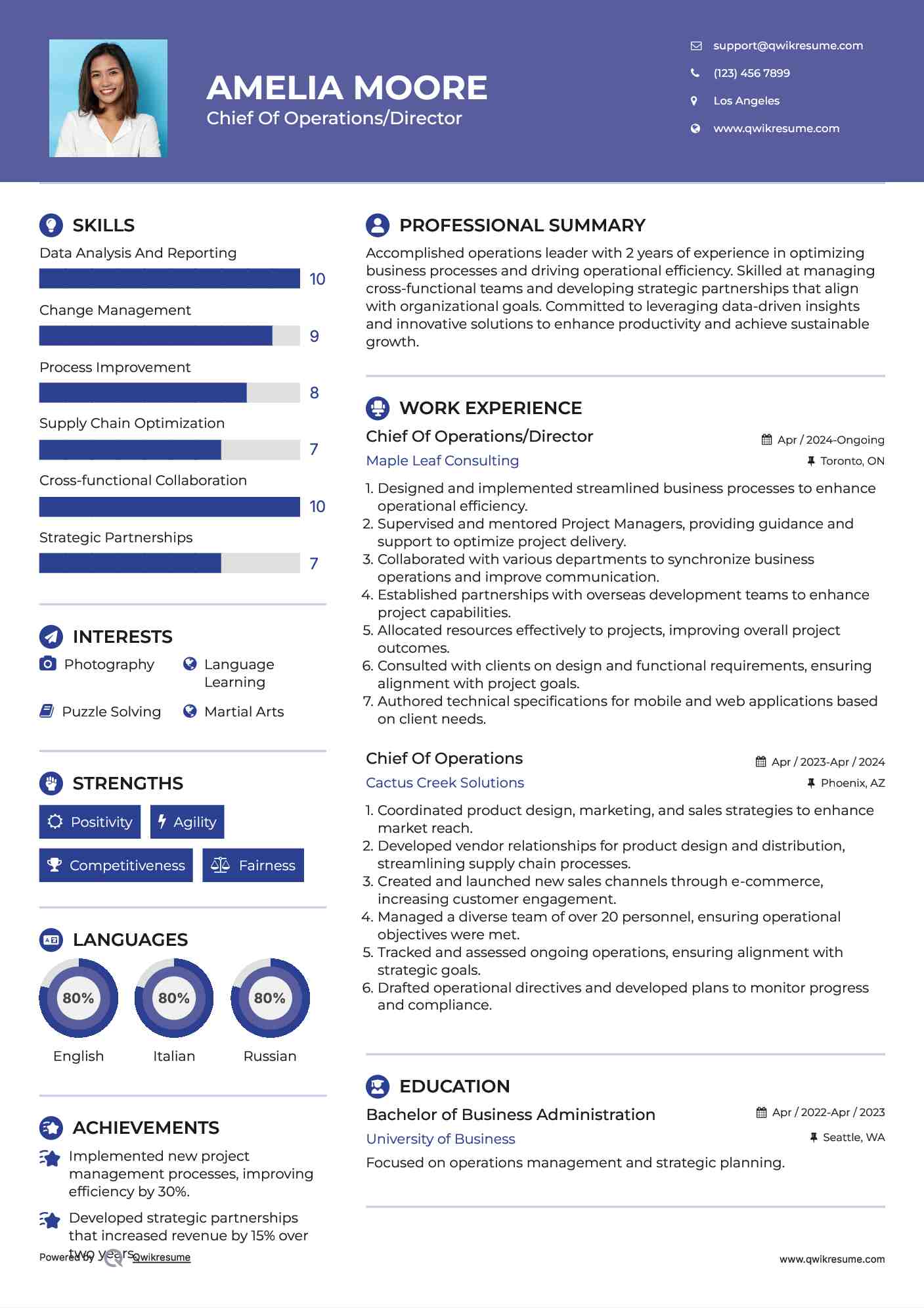 Chief Of Operations/Director Resume Format
