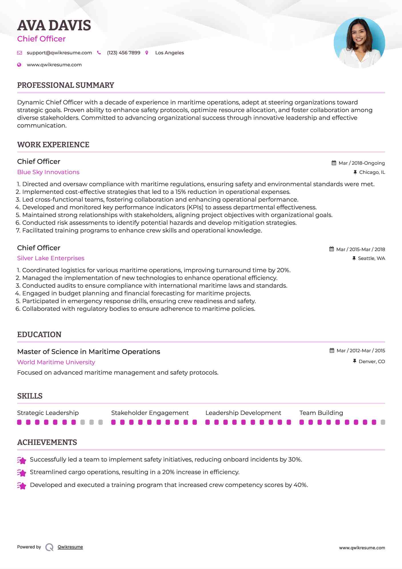 Chief Officer Resume Template